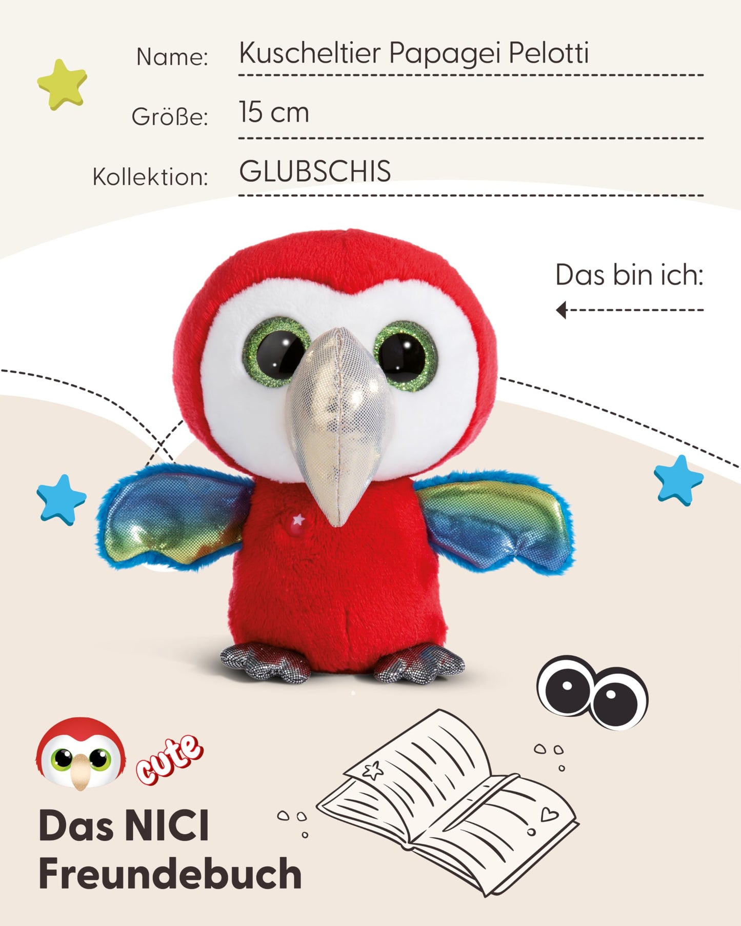 NICI GLUBSCHIS Luchs Lenzo 15cm - Schlenkernder Kuscheltier Luchs mit großen Glitzeraugen - 49295