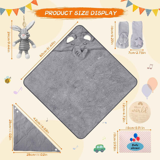 Gobesty Neugeborenen Geschenkkorb, Baby Geschenke zur Geburt, 7 in 1 Baby Geschenkset Geburt mit Babydecken, Baby Dreieckstuch, Plüschtiere, Grußkarten, Geburtskarten, Socken, Geschenkboxen Körbe