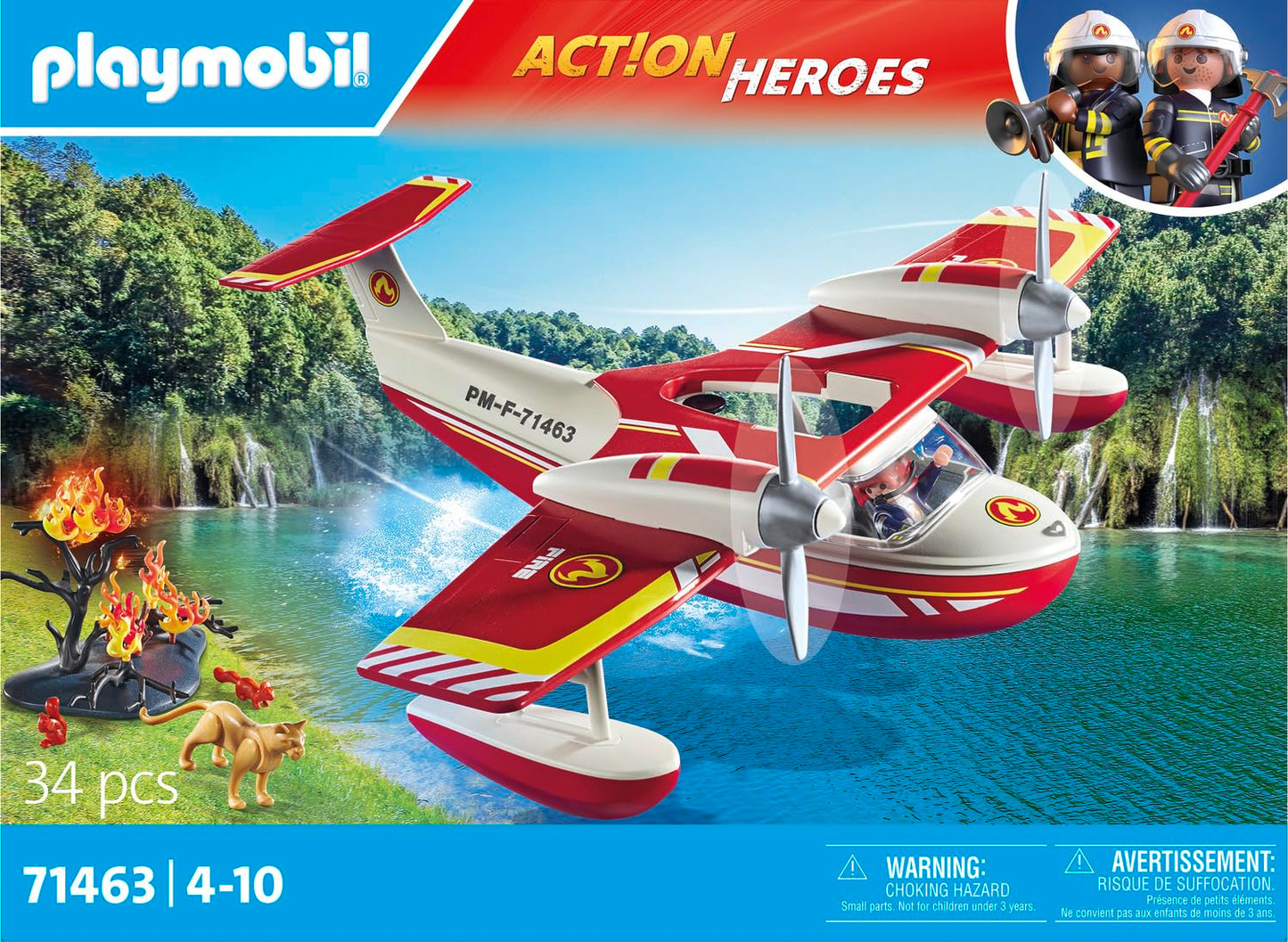 PLAYMOBIL Action Heroes 71464 Fire Boat with Aqua Scooter, Exciting Water Rescue, Includes Diving Goggles, Flippers and Life Jacket, Realistic Toy for Children from 4 Years