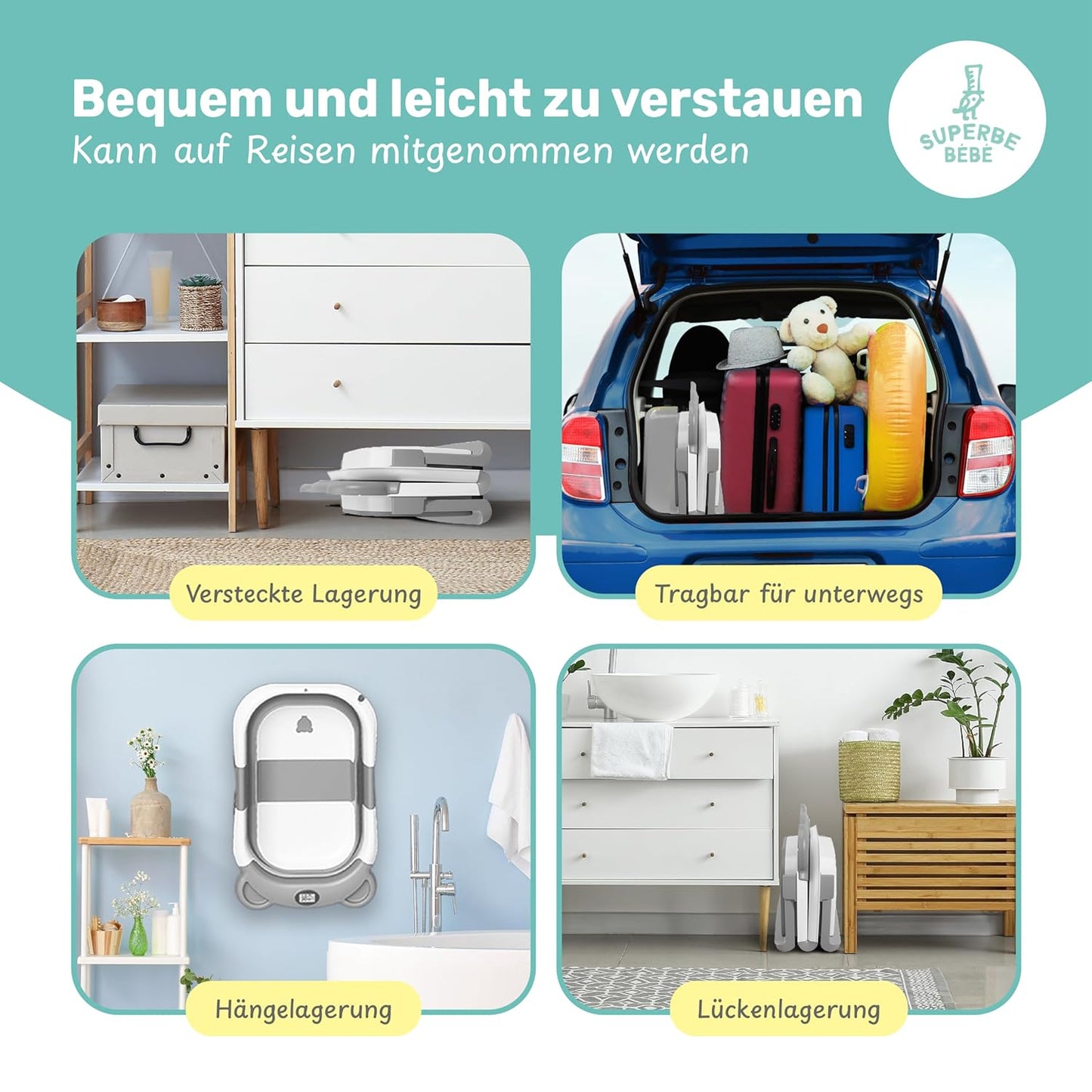 Faltbar Baby Badewanne Mit Rutschfestem Badewannensitz - Babywanne Xxl Mit Badethermometer - Von Der Geburt Bis 3 Jahre - Baby Bathtub - Babygeschenk - Geburtsgeschenke Für Mädchen & Jungen