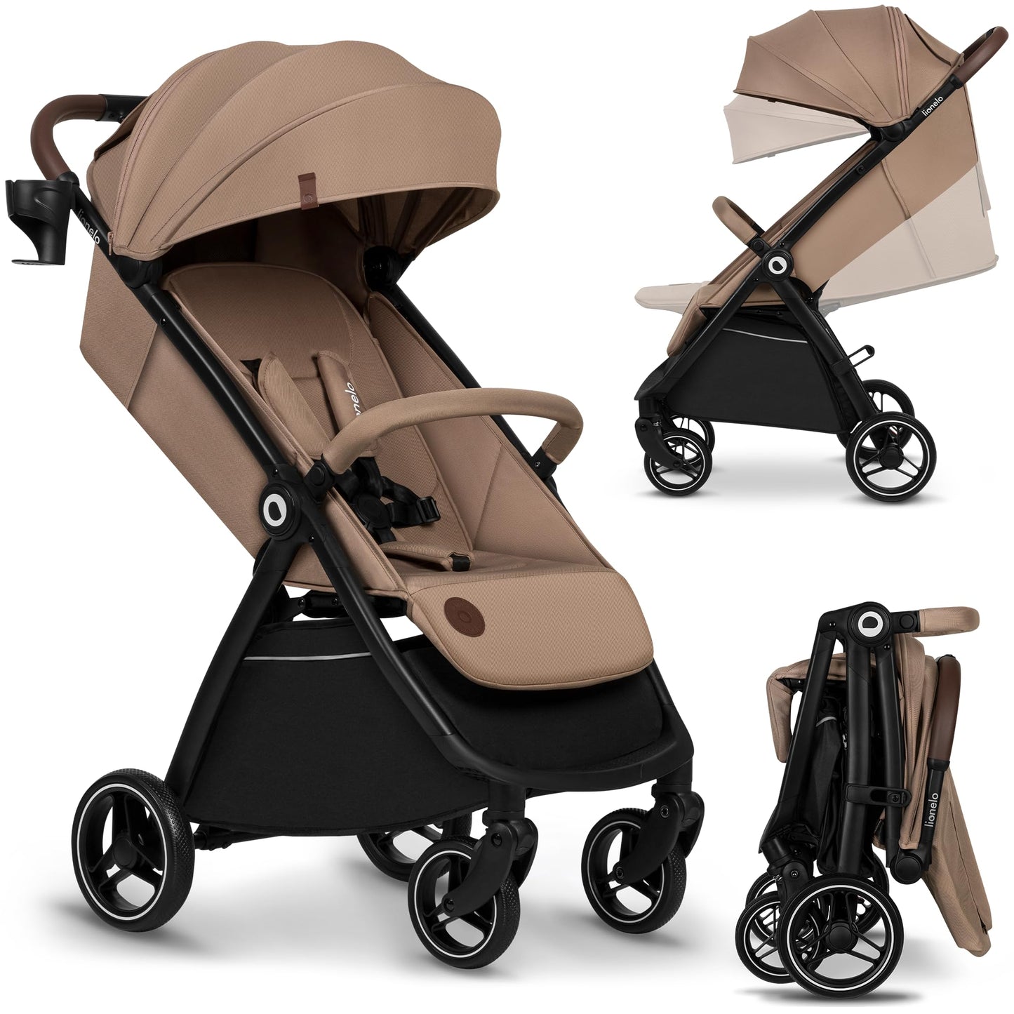 LIONELO INGRID Kinderwagen bis 22 kg von 6 Monaten bis 4 Jahren Große 360° schwenkbare Räder Volle Federung Einhändig zusammenklappbar Verstellbare Rückenlehne und Fußstütze Großes XXL-Verdeck