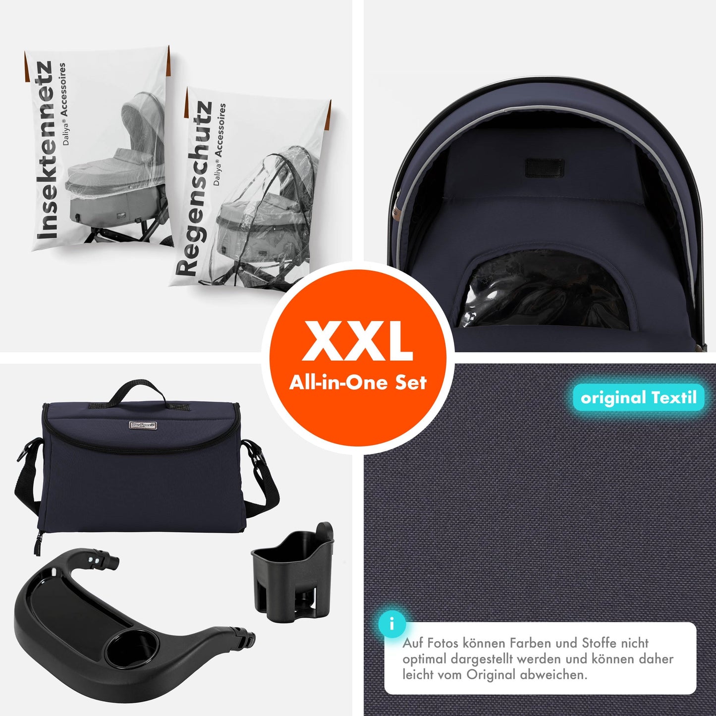 Daliya® FLEXI-PRO M 2in1 Kombikinderwagen & Buggy – XXL-Set, Reise-Kinderwagen mit Einhand-Abnahme, Wetterschutz, Sportsitz, Wickeltasche, Spieltisch, Regenschutz, dicke Matratze (Olivgrün)