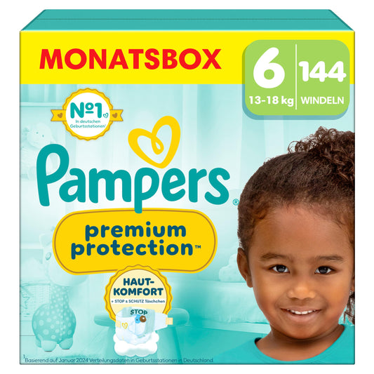Pampers Premium Protection Größe 1, 180 Windeln, 2kg-5kg, Doppelter Schutz für die Haut und vor Auslaufen