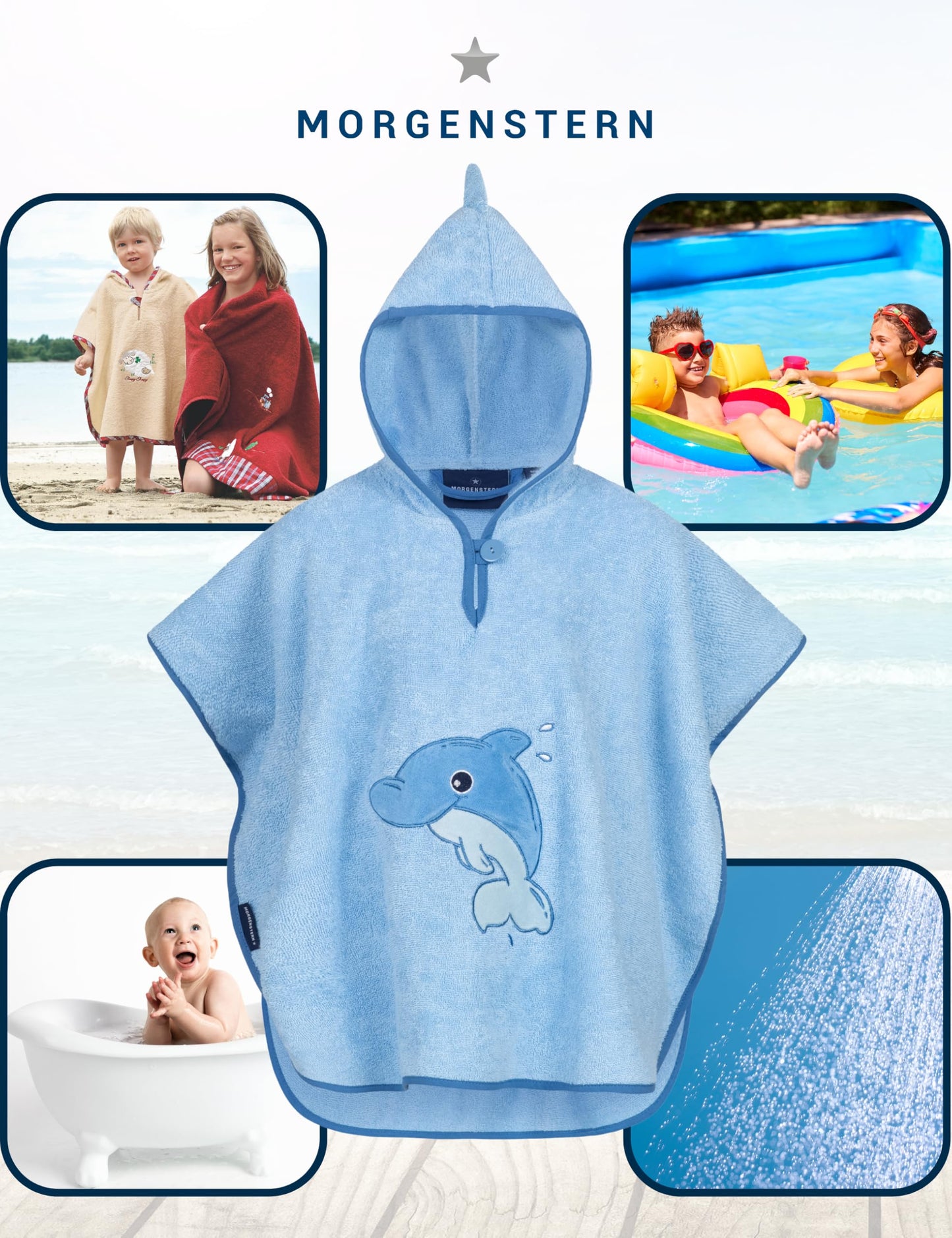 Morgenstern Bath Poncho Children's Baby Girls Boys 100% Cotton Oeko-Tex Baby Bath Towel Hooded Towel Bathrobe Terry Cloth