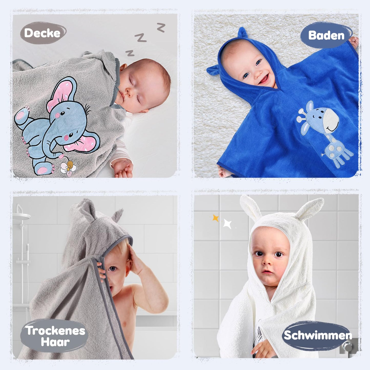 Yosemy Kapuzenhandtuch Baby - Oeko TEX - Baby Handtuch Kapuze 100% Baumwolle Badeponcho Kinder Babyhandtuch mit Kapuze Weich & Super Saugfähig 0-3 Jahre-Bär