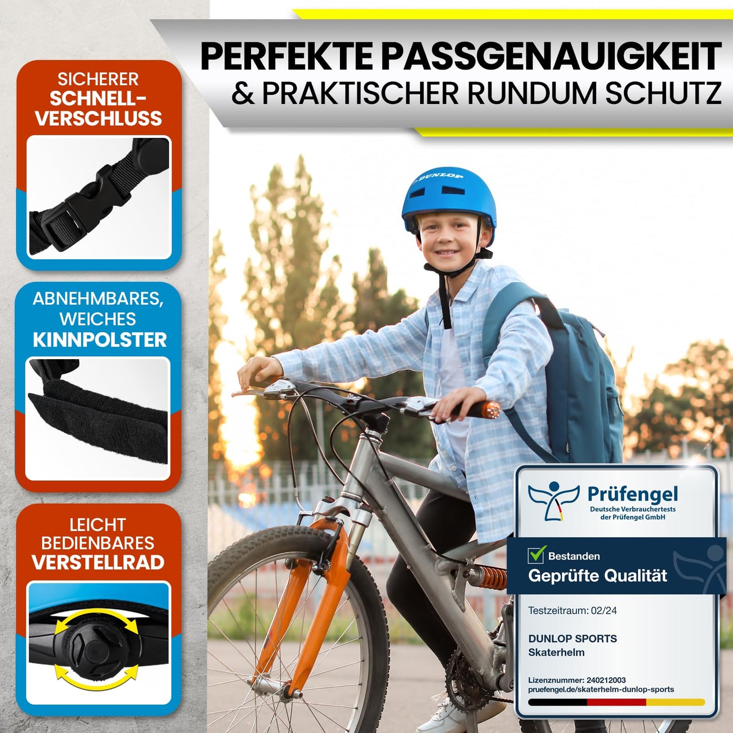 DUNLOP SPORTS Fahrradhelm Kinder Jugendliche Erwachsene - Test Sehr Gut - Leichter robuster Urban Allrounder Helm, 14 Fach belüftet, Schnellverschluss, Auto Kopfanpassung