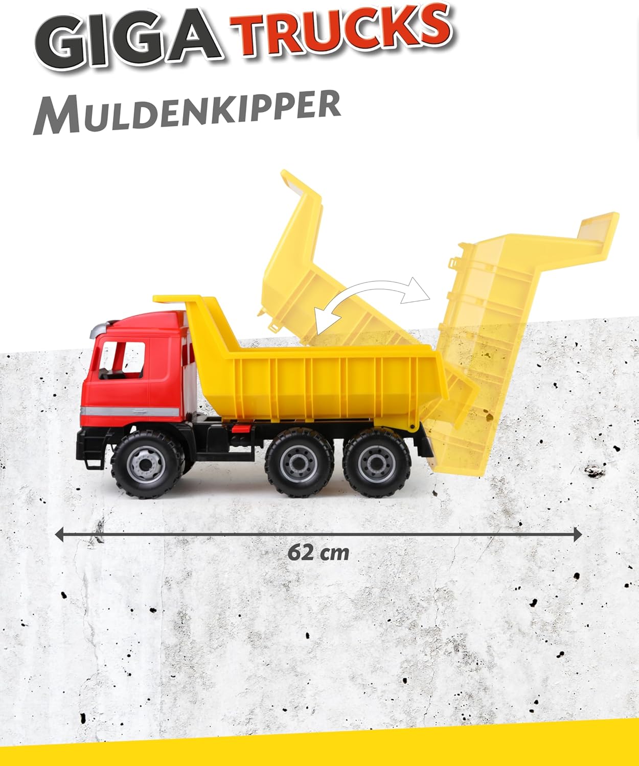 Lena 02031 - Strong Giant Dump Truck Mercedes Benz Actros, Dump Truck Approx. 63 cm, Large Dump Truck with 3 Axles and Lockable Dump Body, Robust Construction Site Toy Vehicle for Children from 3