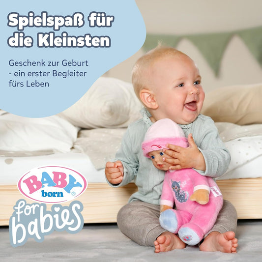 BABY born for Babies Sleepy Pink - weiche 30 cm Puppe - Mit pinkem Körper & integrierter Rassel - Stoffpuppe inkl. festem Mützchen - Geeignet für Neugeborene
