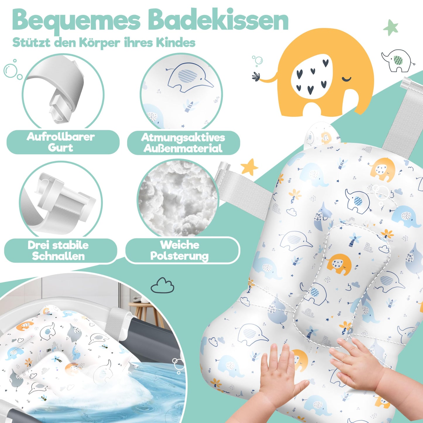 KIDIZ® Baby Bathtub, Baby Bathtub, Space-Saving & Foldable, Bath Tub, Shower Tray for Newborns, Toddlers, 0-24 Months, Portable Travel Shower for Babies, Ergonomic Bathtub with Thermostat and