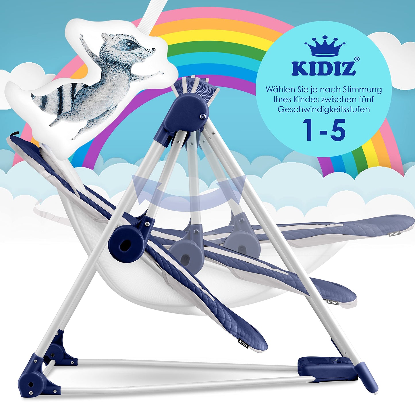 KIDIZ® Baby Rocker Baby Swing with 5 Speed Settings Foldable Baby Rocker Swing Baby High Chair with Play Arch Toys 5 Soothing Natural Sounds Newborn Anthracite