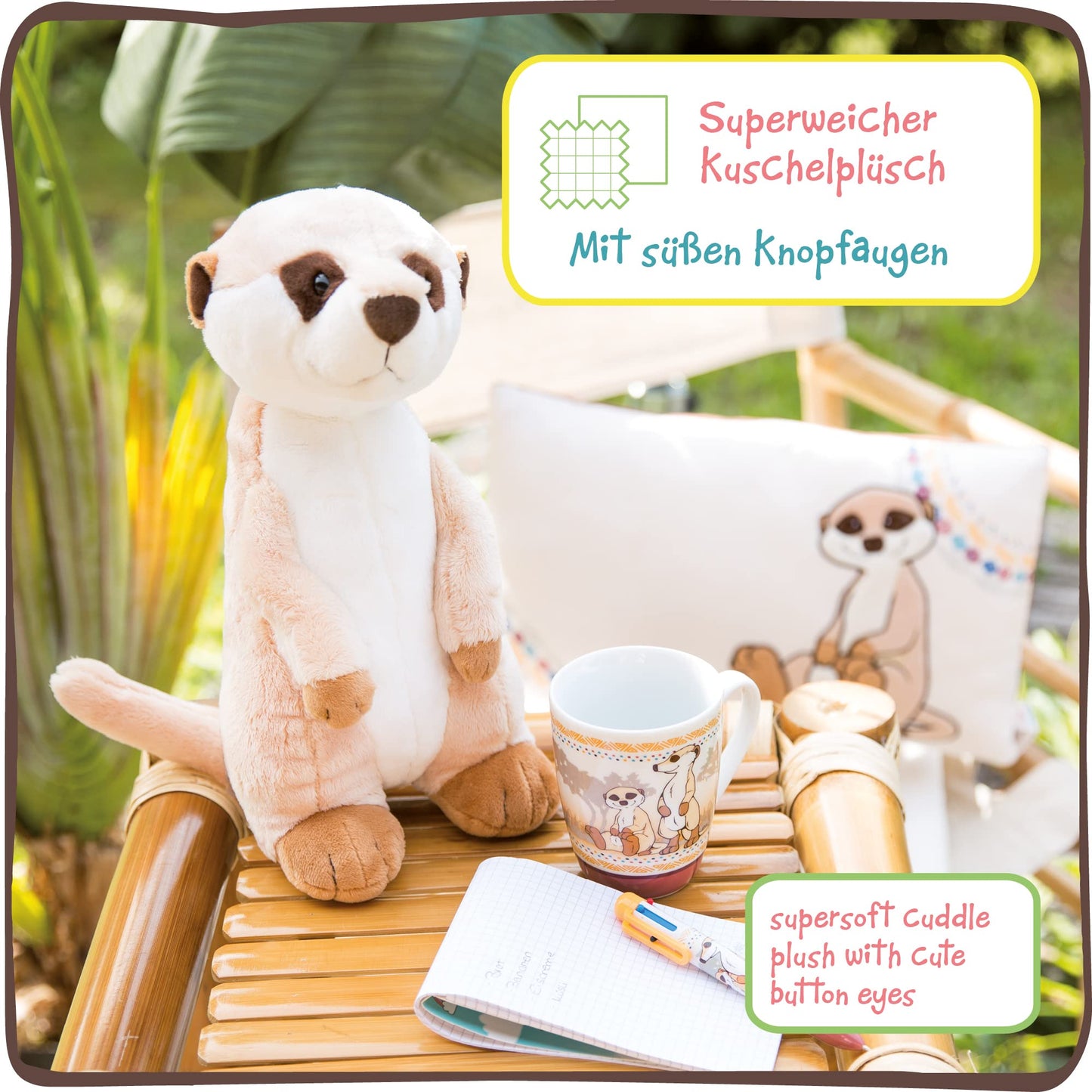 NICI Kuscheltier Erdmännchen 15 cm – Erdmännchen Plüschtier für Mädchen, Jungen & Babys – Flauschiges Stofftier Erdmännchen zum Kuscheln, Spielen und Schlafen – Gemütliches Schmusetier – 46343