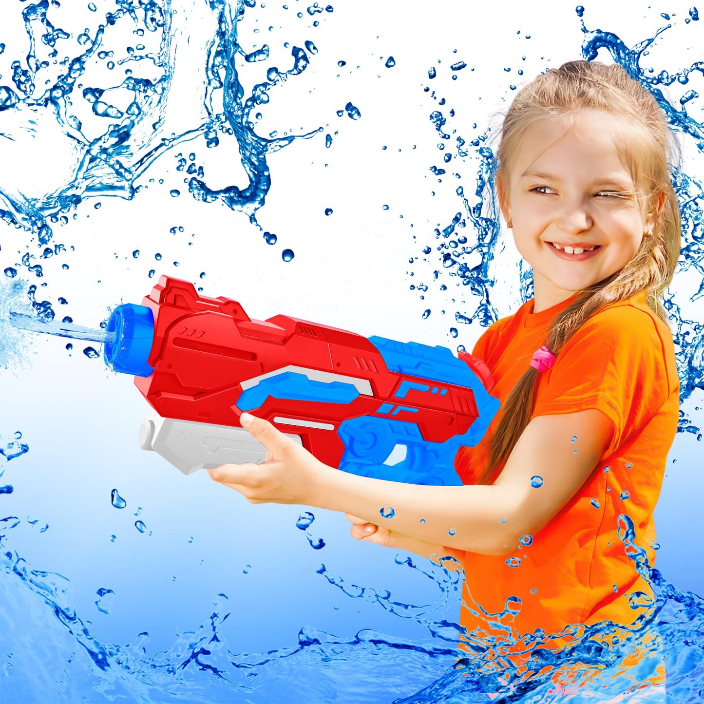 Wasserpistole Kinder – 1200ML Wasserspritzpistole mit 8–10m Reichweite, Outdoor Spielzeug für Sommer, Strand, Pool & Garten – Wasserblaster große reichweite für Jungen & Mädchen (Rot)