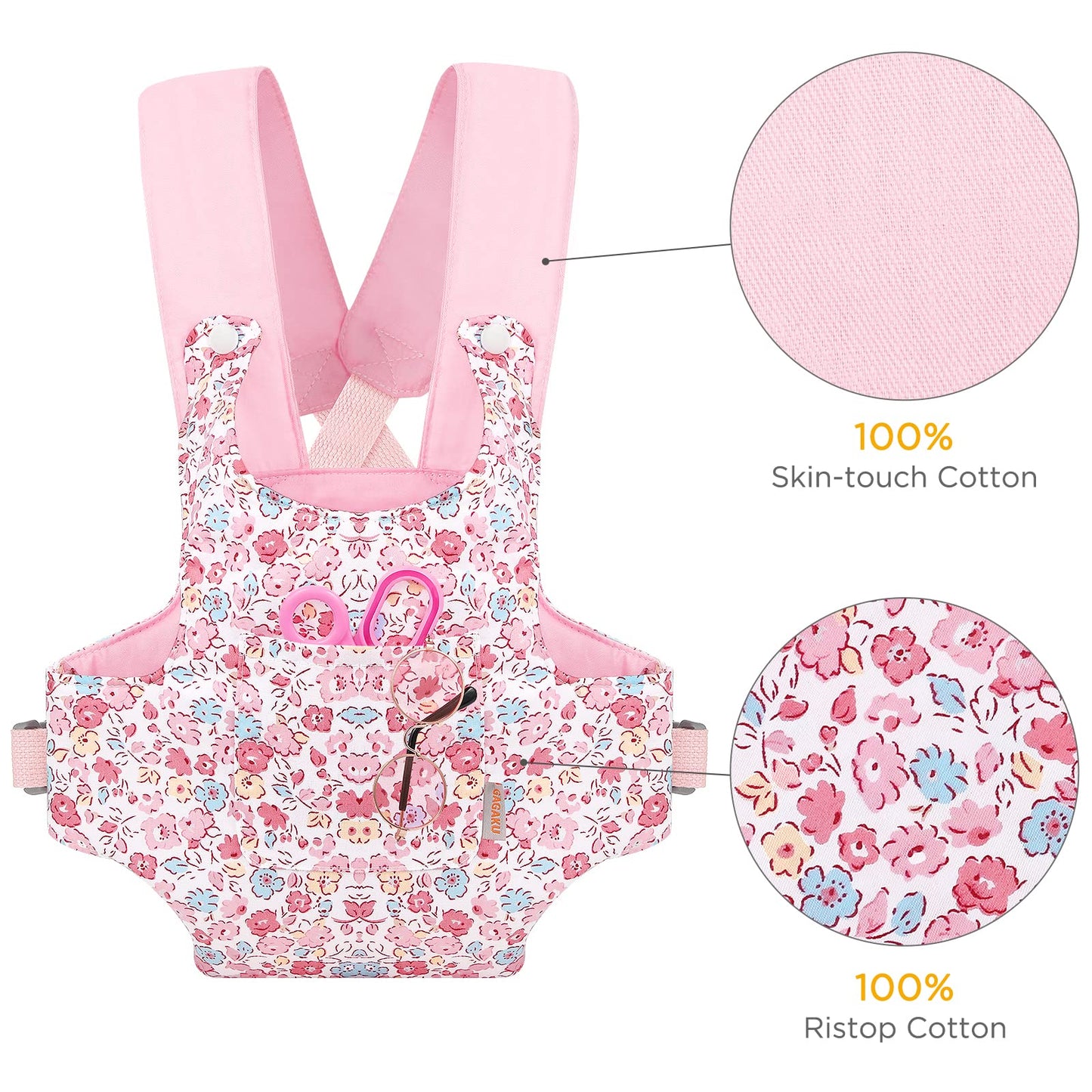 GAGAKU Puppentrage ab 3 Jahre Bauchtrage Babypuppen Zubehör Schultergurte Babytrage Puppe Kleinkind Puppentragetasche Stofftiertrage Kuscheltierträger - Rose - Kaninchengarten