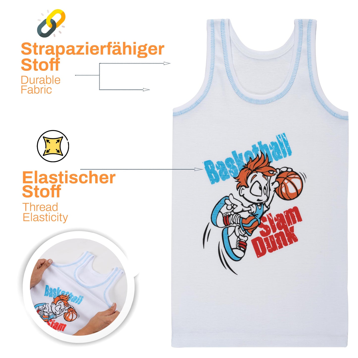 LOREZA ® 5 Pack Jungen Unterhemden 100% gerippte Baumwolle ohne Seitennaht Tank Top