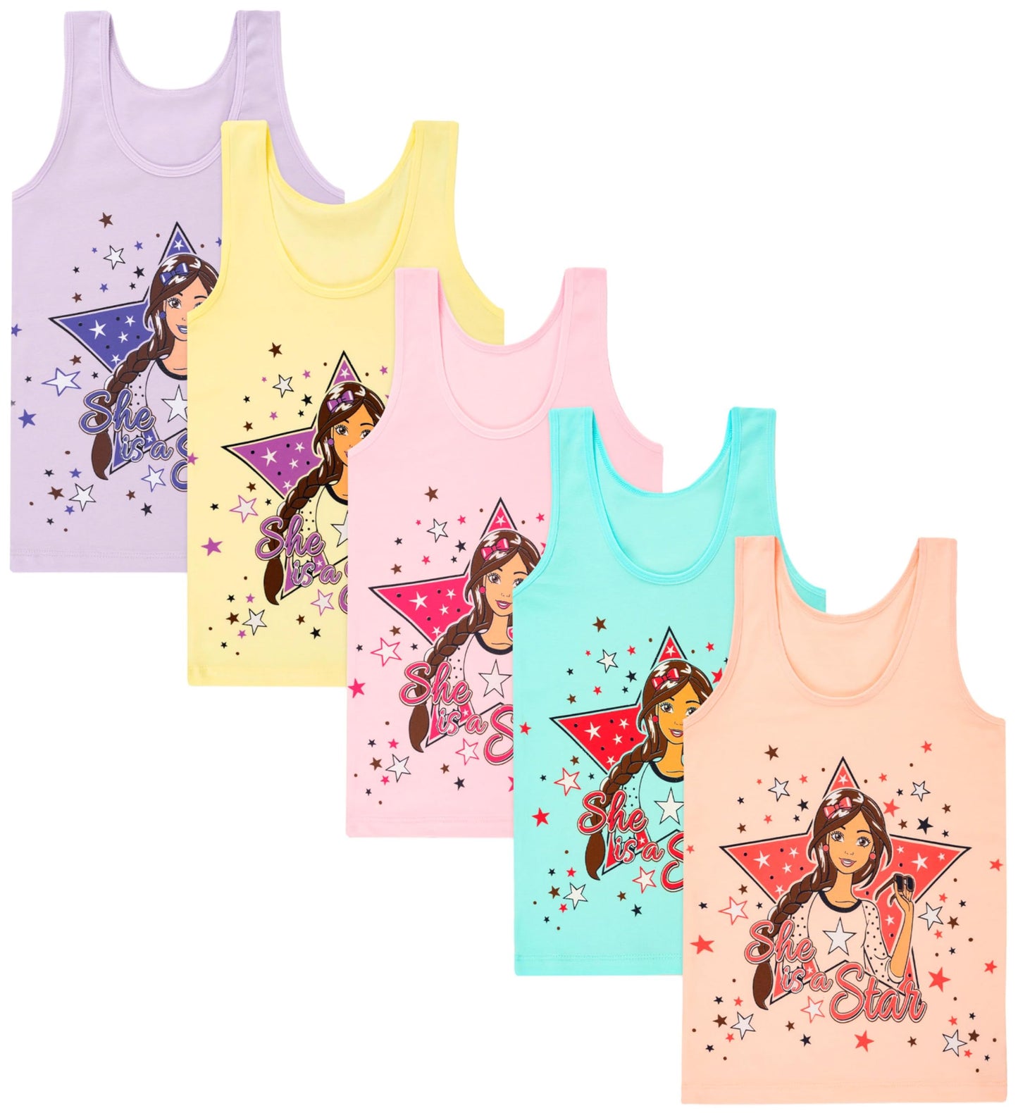 LOREZA ® 5 girls' cotton undershirts tank tops - sizes 92-170