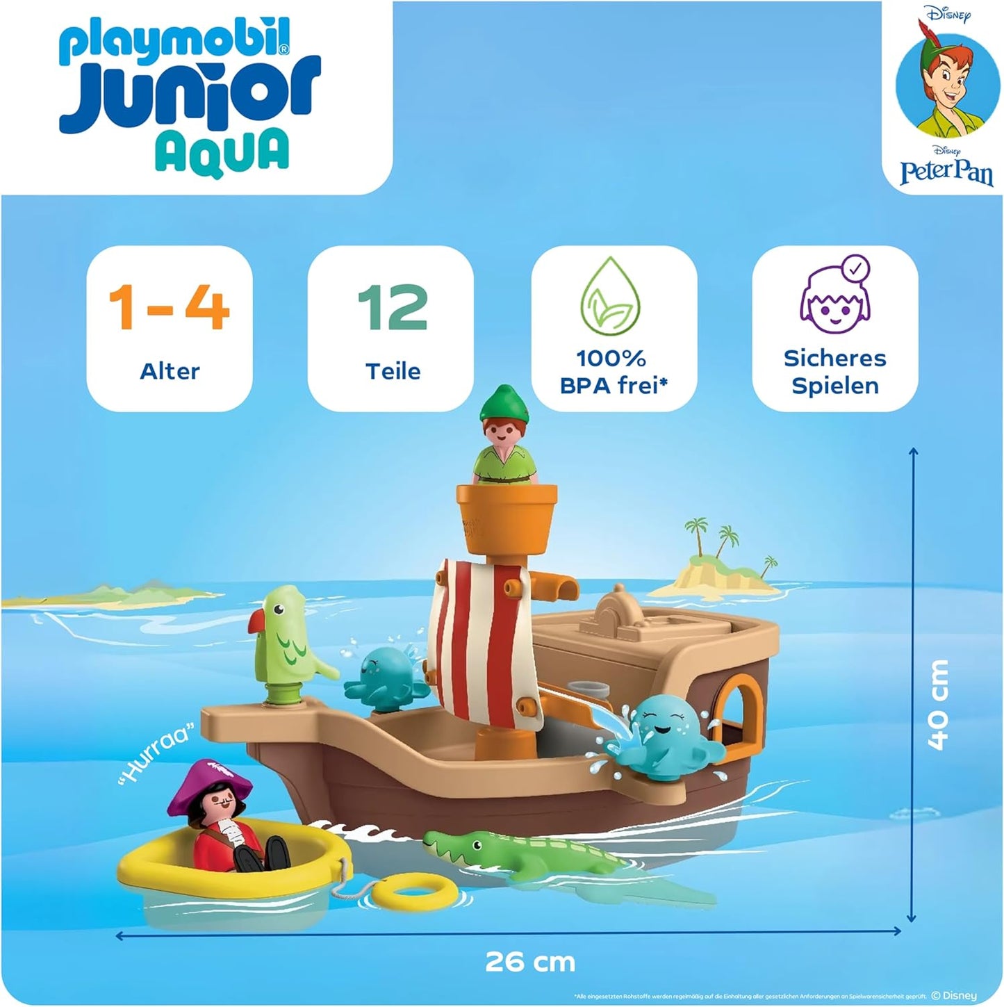 PLAYMOBIL Junior & Disney Peter Pan's Pirate Ship, Sustainable Toy from 1 Year, Gift for Toddlers, Promotes Motor Skills & Role Play, Pirate Ship with Figures & Accessories, 71769
