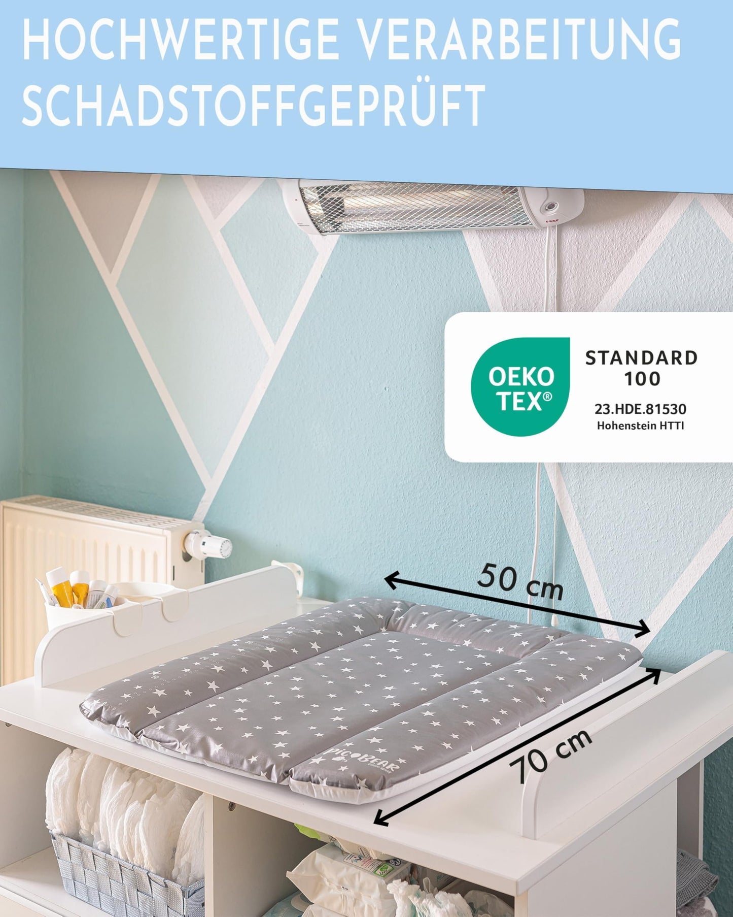 pic Bear Wickelauflage - hochwertige OEKO-TEX Wickeltischauflage - pflegeleichte Wickelunterlage - Auflage Wickelkommode - 85 x 72 cm - Sealife