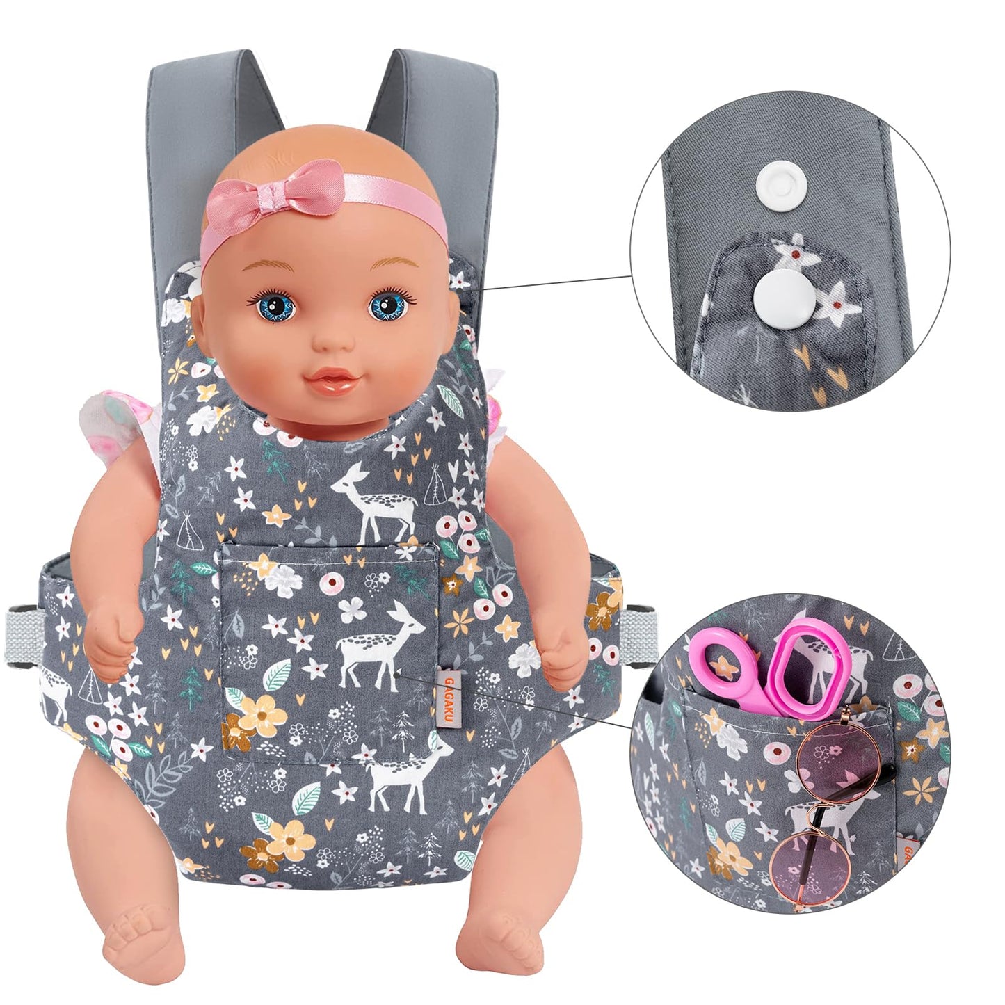 GAGAKU Puppentrage ab 3 Jahre Bauchtrage Babypuppen Zubehör Schultergurte Babytrage Puppe Kleinkind Puppentragetasche Stofftiertrage Kuscheltierträger - Rose - Kaninchengarten