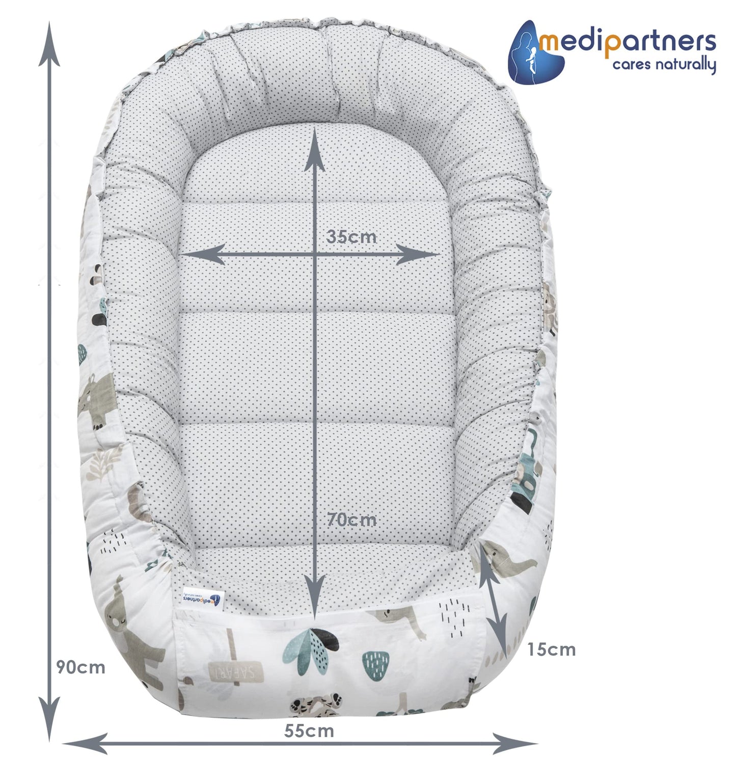 Medi Partners Babynestchen Babynest Set 100x60x15 Kuschelnest 5 teilig herausnehmbarer Einsatz Kokon Nestchen Babys Neugeborene 100% Baumwolle (REH mit Grauem Minky)