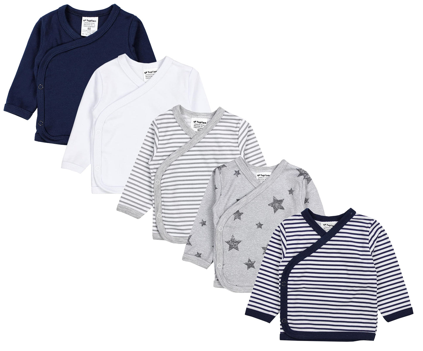 TupTam Baby Jungen Langarm Wickelshirt Baumwolle 5er Set