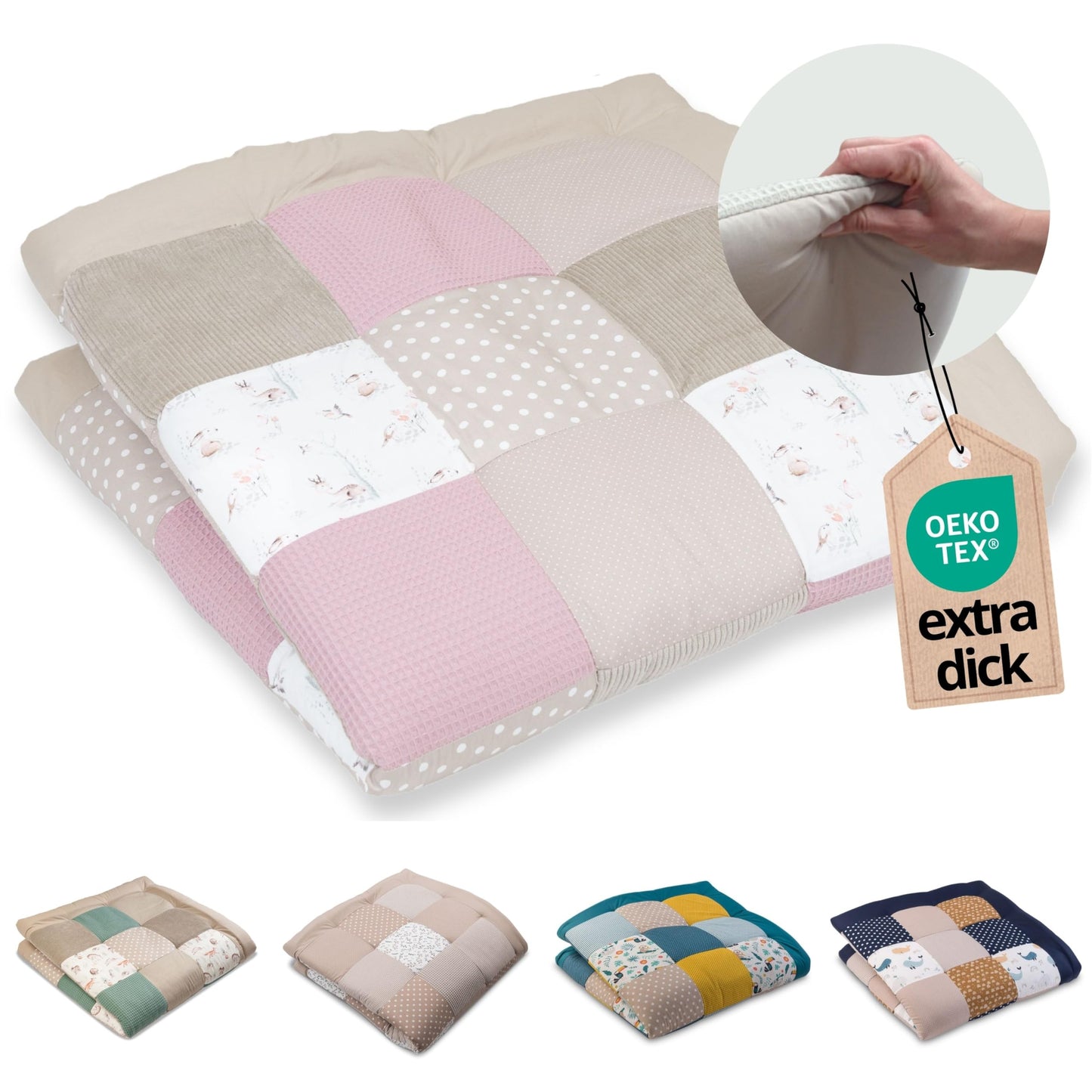 ULLENBOOM Krabbeldecke für Baby 100x100 cm, 100% OEKO-TEX Materialien, Made in EU, Dick & weich gepolstert, Sandblume - ideal als Babydecke, Laufgittereinlage & Spieldecke Baby - Meloni2