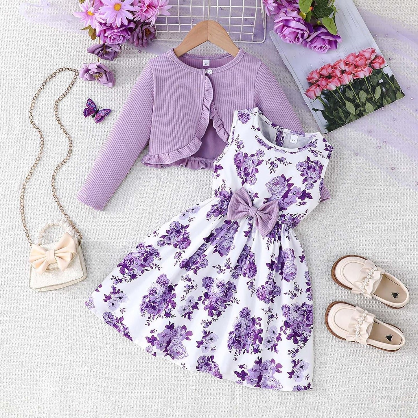2026 Girls Outfits, 2 Piece Set, Toddler Dresses with Jacket, Casual Spring and Autumn Outfits for Babies Aged 2-8 Years, Fashionable Combination of Halloween Costume Toddler