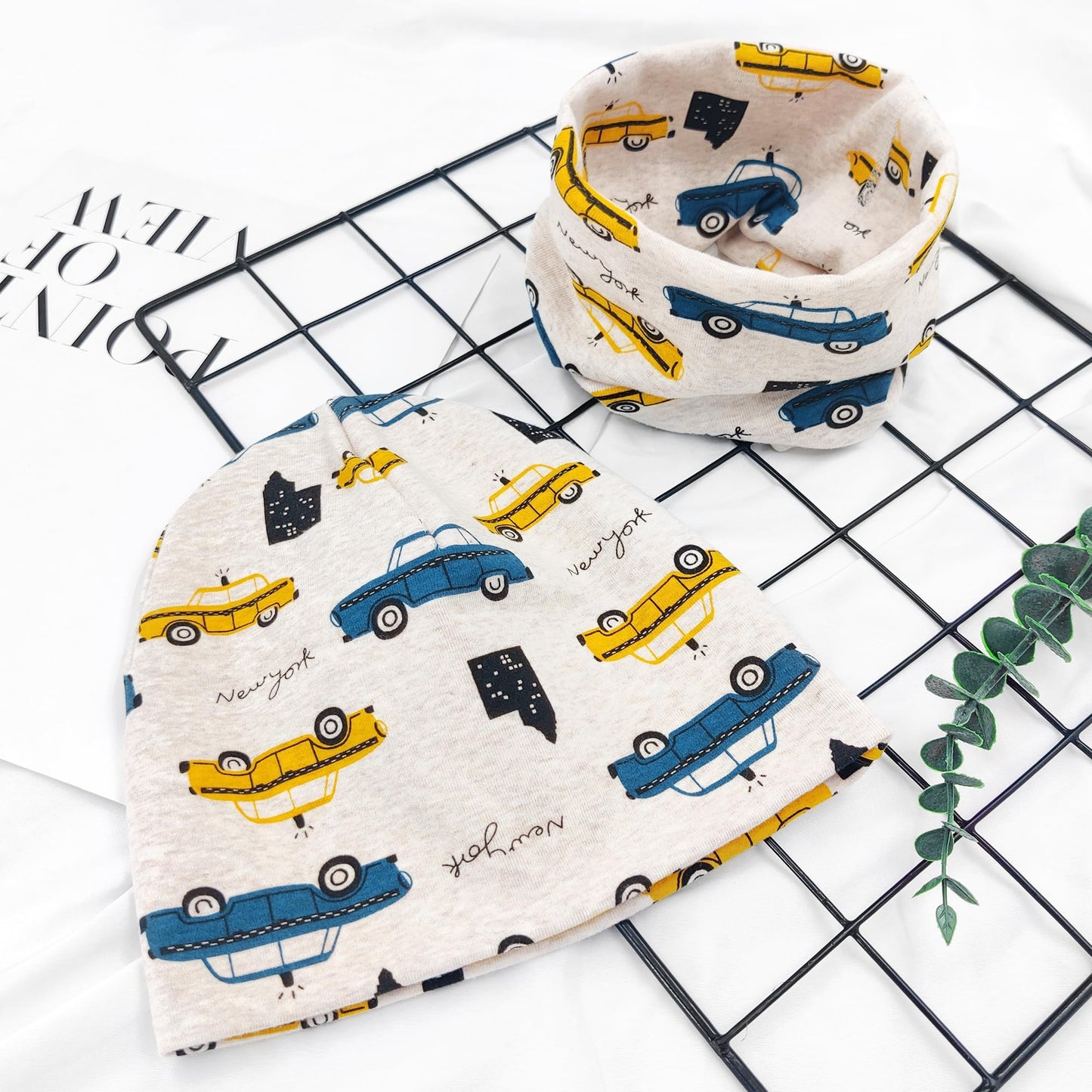 Kinder Beanie Mütze & Loop Schal Set, 95% Baumwolle Mütze Schal Set Mädchen Jungen 2-8 Jahren, Schlauchschal Warme Wintermütze Strickmützen für Herbst Winter Frühling