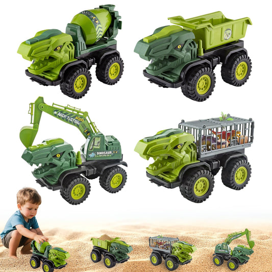 Baustellenfahrzeuge ab 3 Jahren, Set mit 3 Dinosaurier-Sandgruben-Spielzeugset mit Bagger, Transporter, Muldenkipper, robustem Sandspielzeugfahrzeugen Auto, geeignet als Sandspielzeug für Kinder ab 2+ (01)
