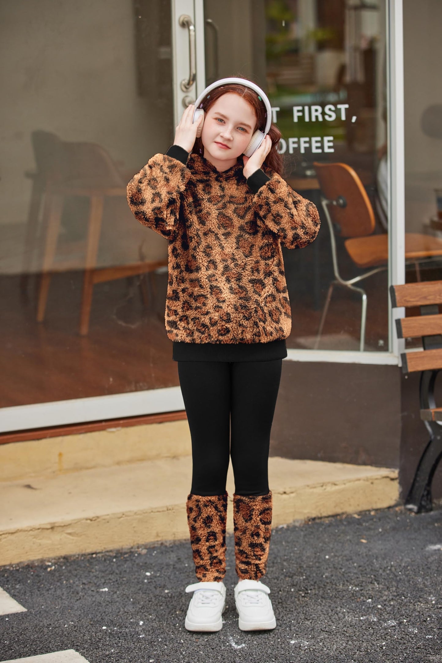 Arshiner Girls' Clothing Sets Winter Children's Hoodie with Leggings Set Warm Cuddly Padded Clothing Two Piece Outfits for Girls 5-14 Years