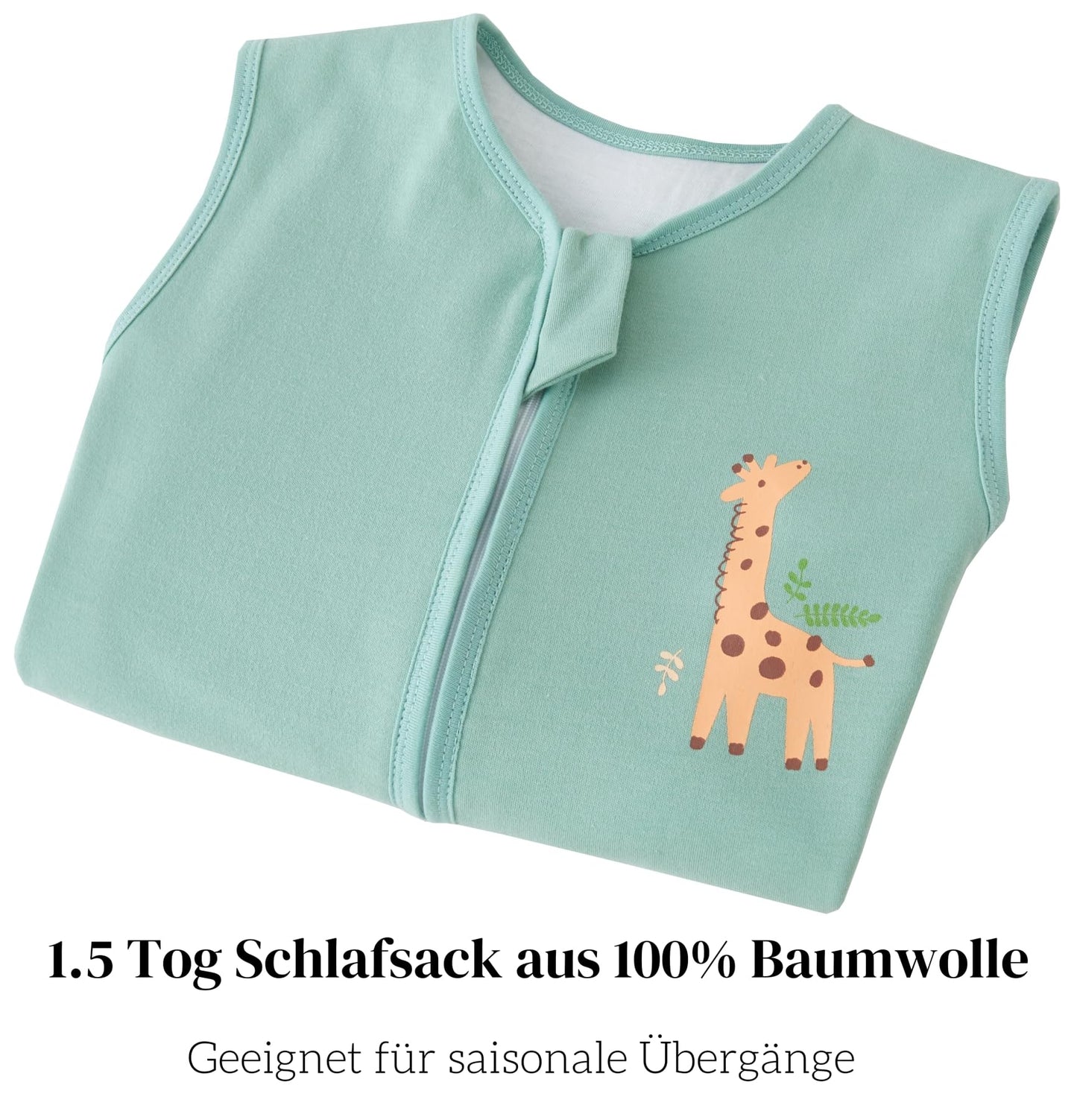 Chilsuessy Children's Sleeping Bag 1.5 Tog Pack of 2 Baby Sleeping Bag Made of 100% Cotton, Baby All-Year Sleeping Bag Pyjamas for Boys and Girls, 1.5 Tog/Elephant Lion + Green, 110 cm / Baby Height