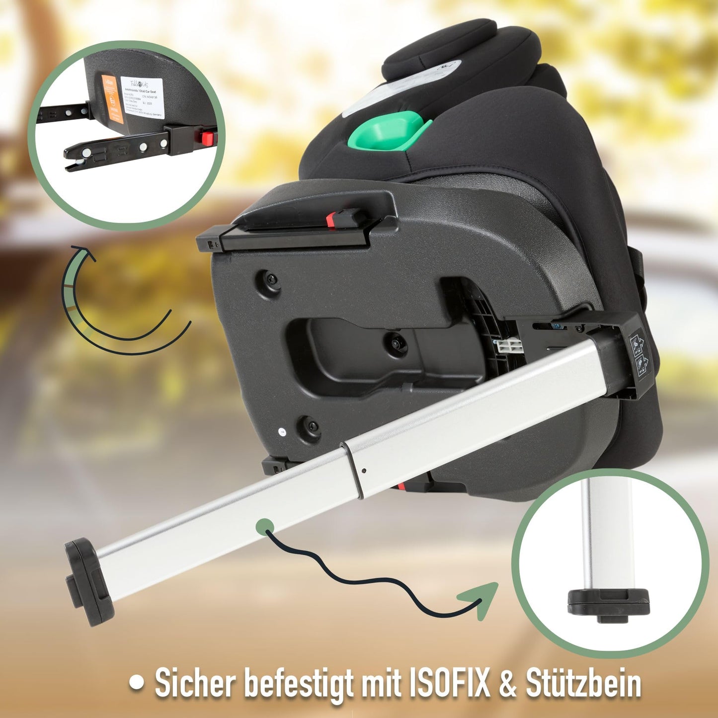FableKids NORA Kindersitz Grau | 360° drehbarer i-Size Autokindersitz 40–150 cm | Reboarder mit ISOFIX & Stützbein | höhenverstellbare Kopfstütze & Rückenlehne | ECE R129/04 zertifiziert - Meloni2
