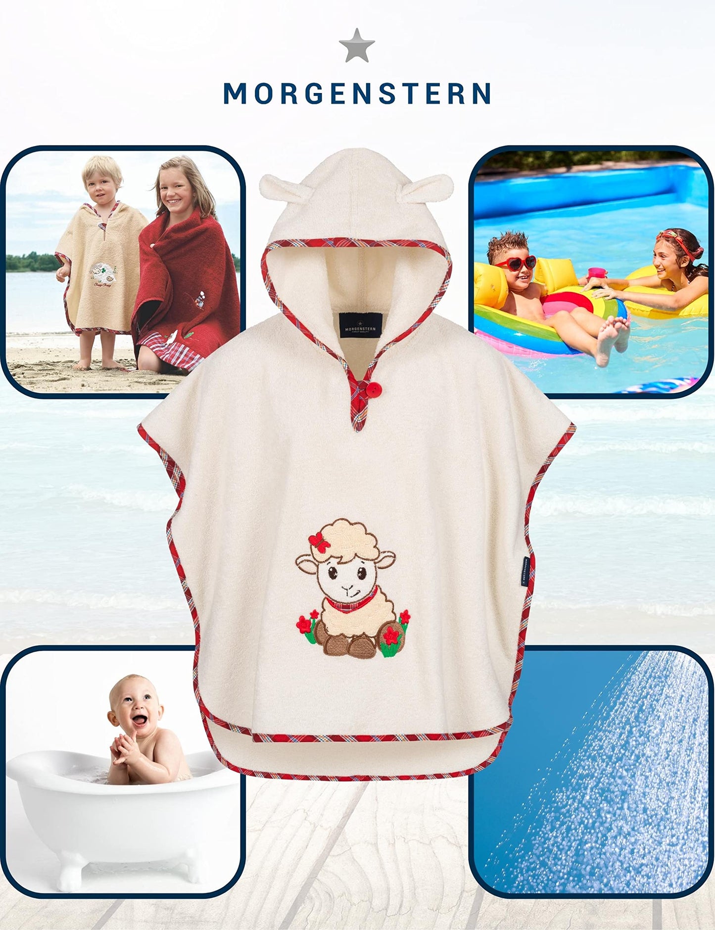 Morgenstern Bath Poncho Children's Baby Girls Boys 100% Cotton Oeko-Tex Baby Bath Towel Hooded Towel Bathrobe Terry Cloth