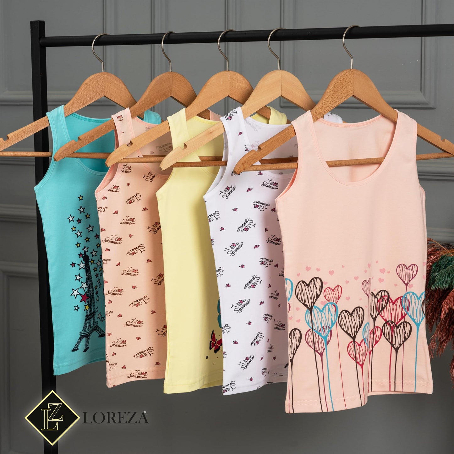LOREZA ® 5 girls' cotton undershirts tank tops - sizes 92-170