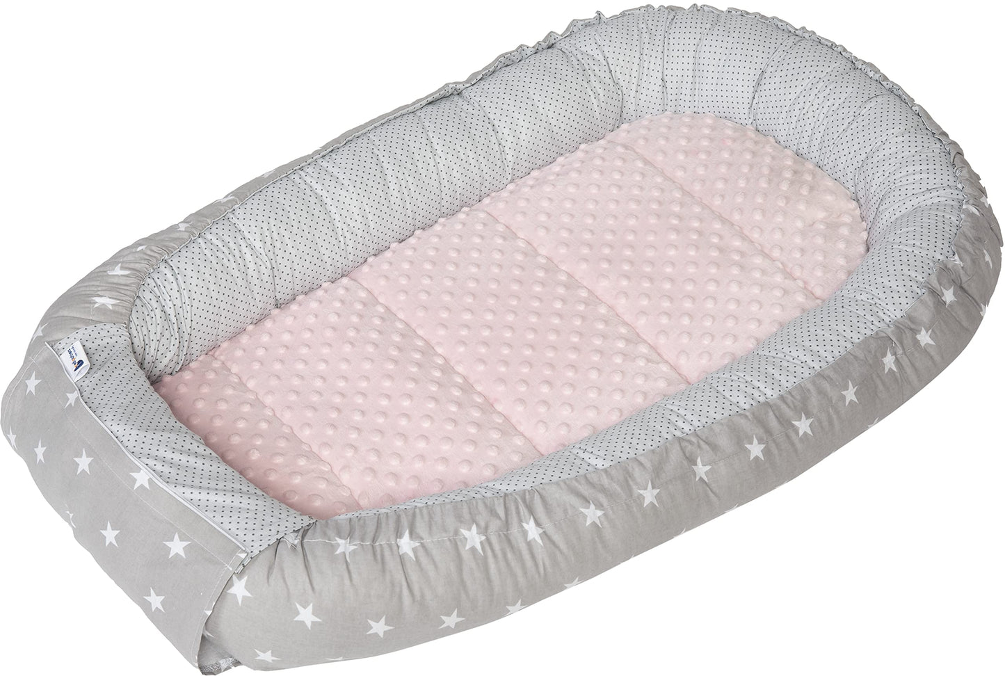 Medi Partners Babynestchen Babynest Set 100x60x15 Kuschelnest 5 teilig herausnehmbarer Einsatz Kokon Nestchen Babys Neugeborene 100% Baumwolle (REH mit Grauem Minky) - Meloni2