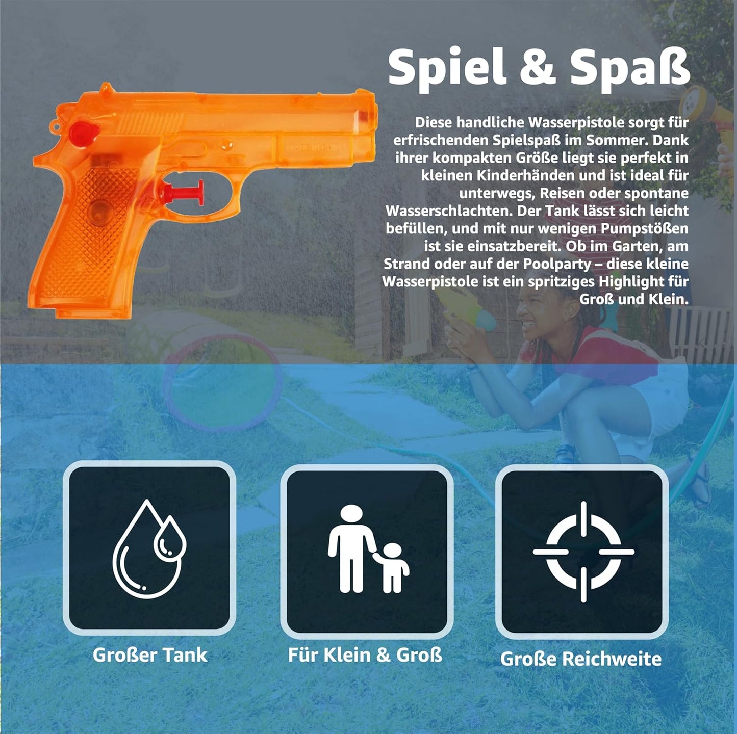 3er Wasserpistolen Set - ca. 15 cm mit großer Reichweite Wasserspritzpistole Spritzpistole klein mini für Kinder
