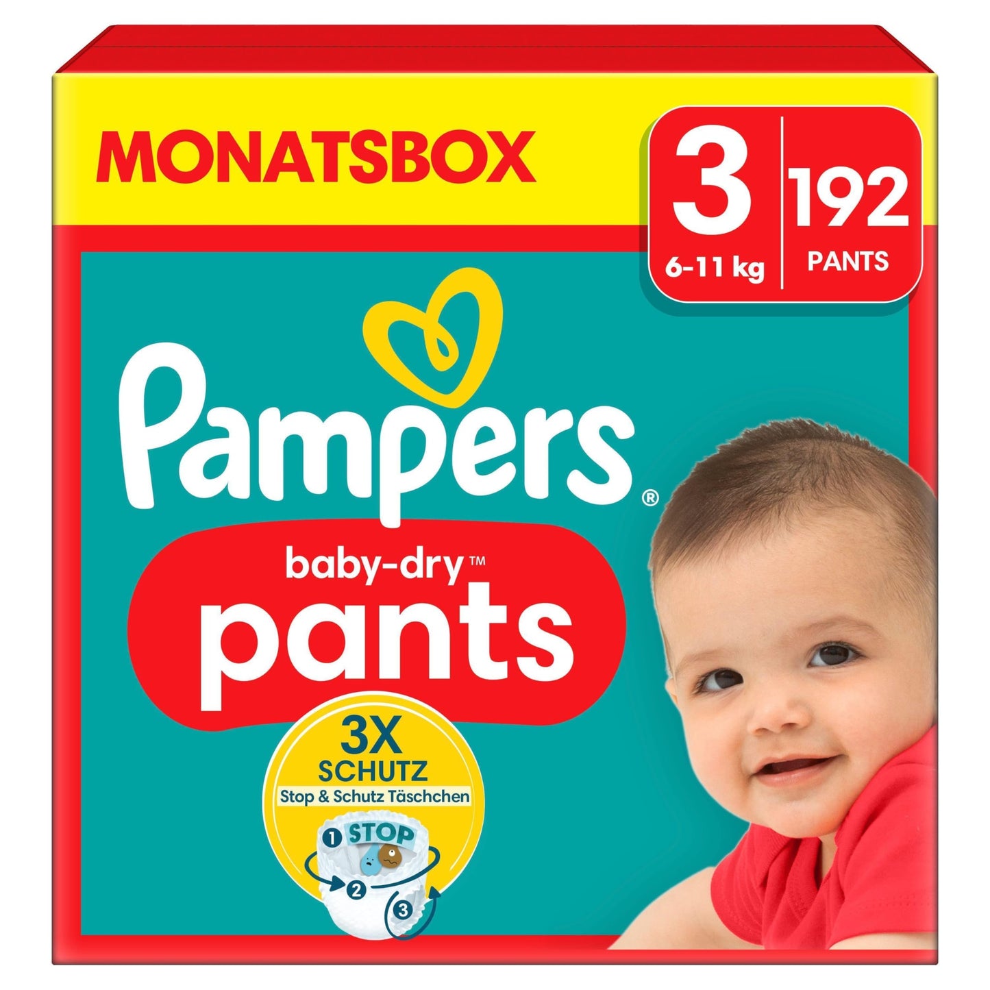Pampers Baby-Dry Pants Größe 6, 138 Windeln, 13kg-19kg, 360° Passform hilft, Auslaufen zu verhindern