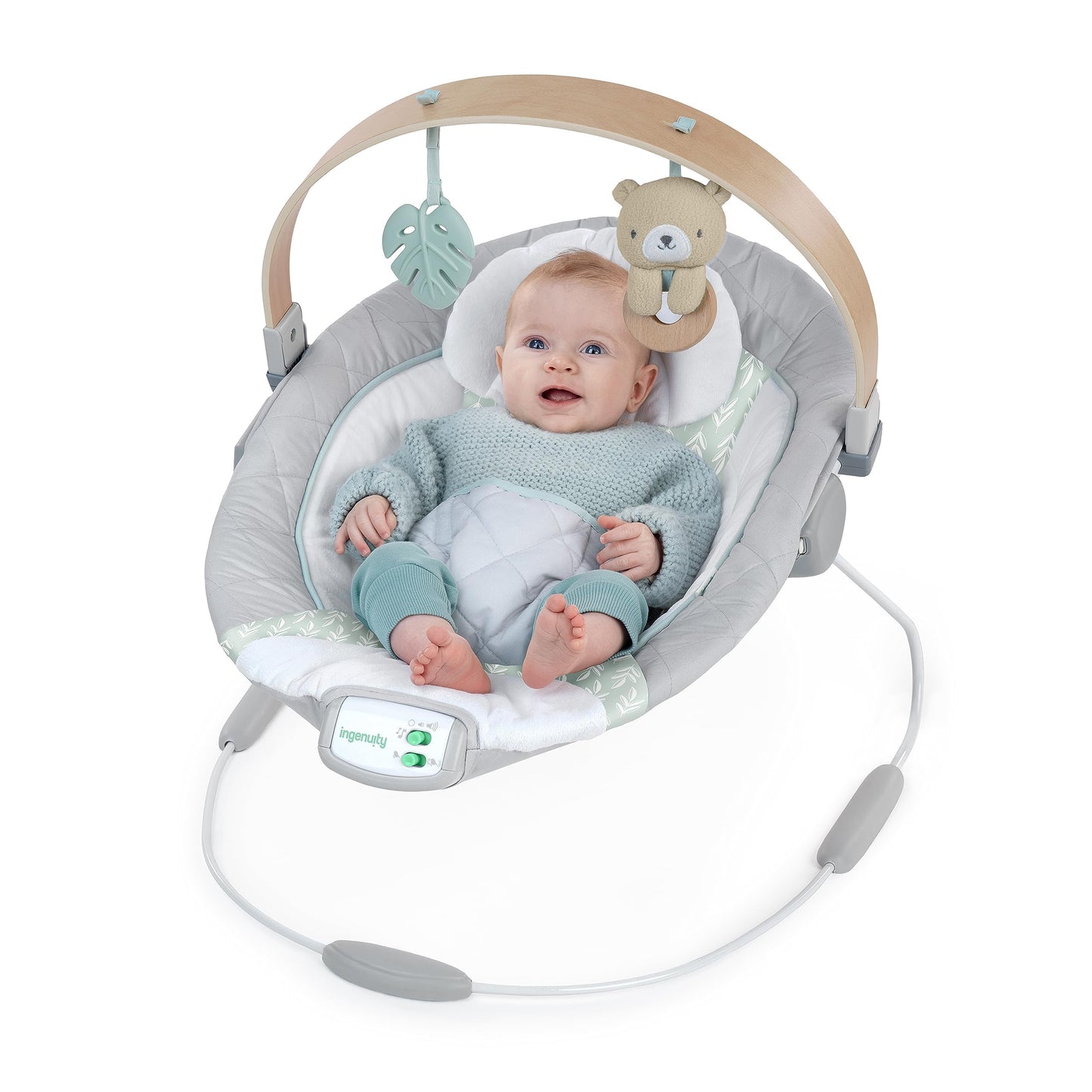 Ingenuity, InLighten Babywippe Babyschaukel mit Lichtern, Nate Bunny, Spielzeugleiste, Vibrationen, Geräuschen, Tummy Time Kissenmatte, bis zu 20 lbs, Neugeborenes+