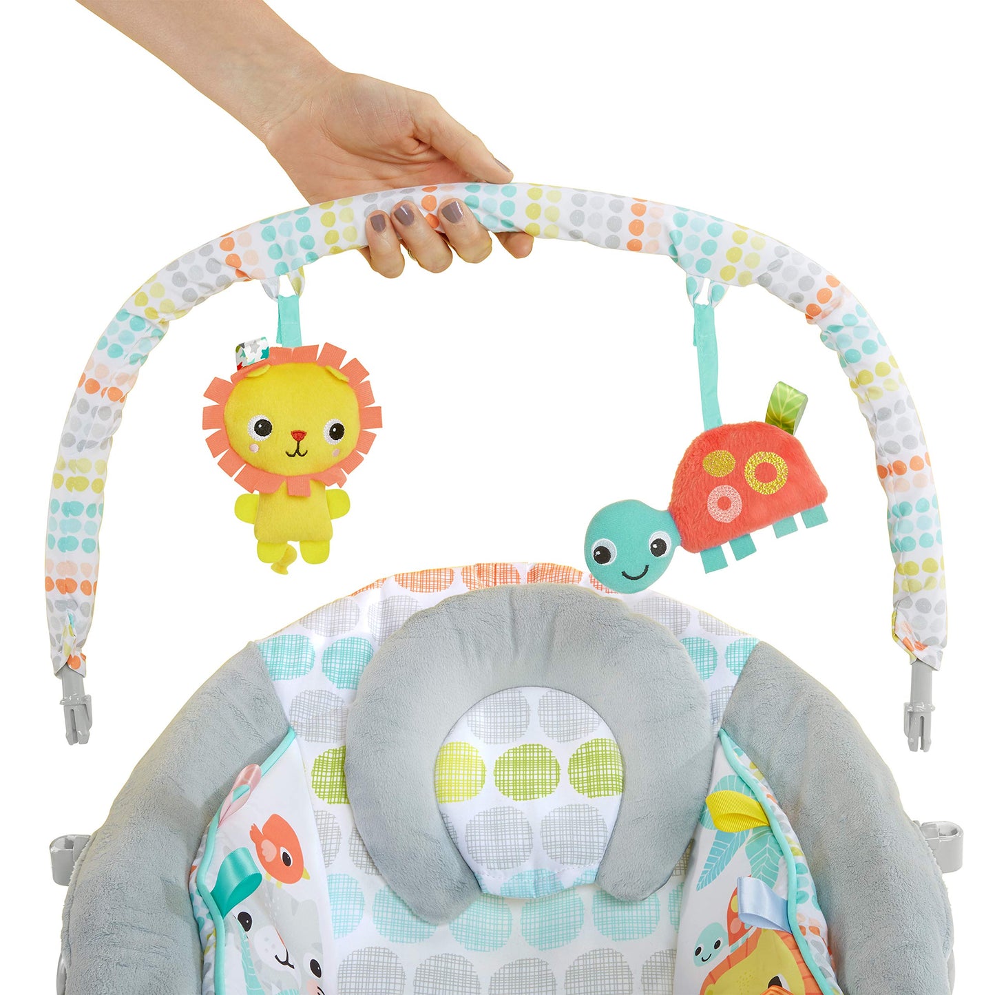 Bright Starts, Babywippe Babyschaukel mit beruhigenden Vibrationen, Babysitz, Musik, abnehmbarer Spielbügel, 0-6 Monate, bis zu 20 lbs (Whimsical Wild)