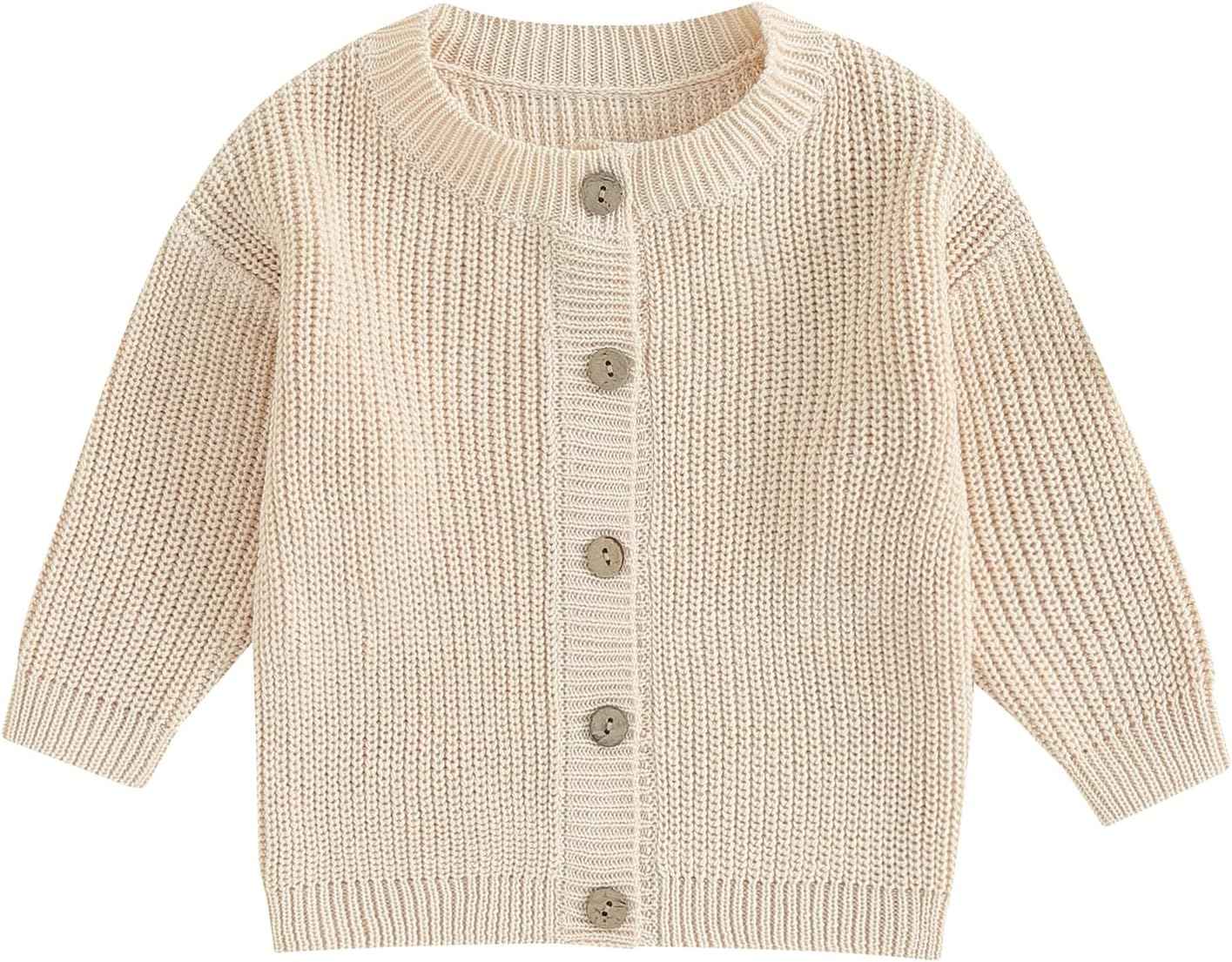 FOMOYUU Strickjacke für Kleinkinder und Neugeborene, Mädchen, langärmelig, Knopfleiste, Sweatshirt, Jacke, Herbst-Outfits