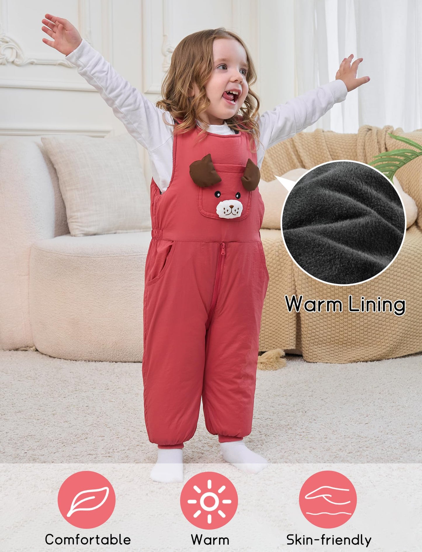 FEOYA Baby snowsuit winter stitch girls winter jacket fleece cute. Children's clothing sleeveless fashion boys romper lined round neck collar warm with zip black 9 months - 4 years