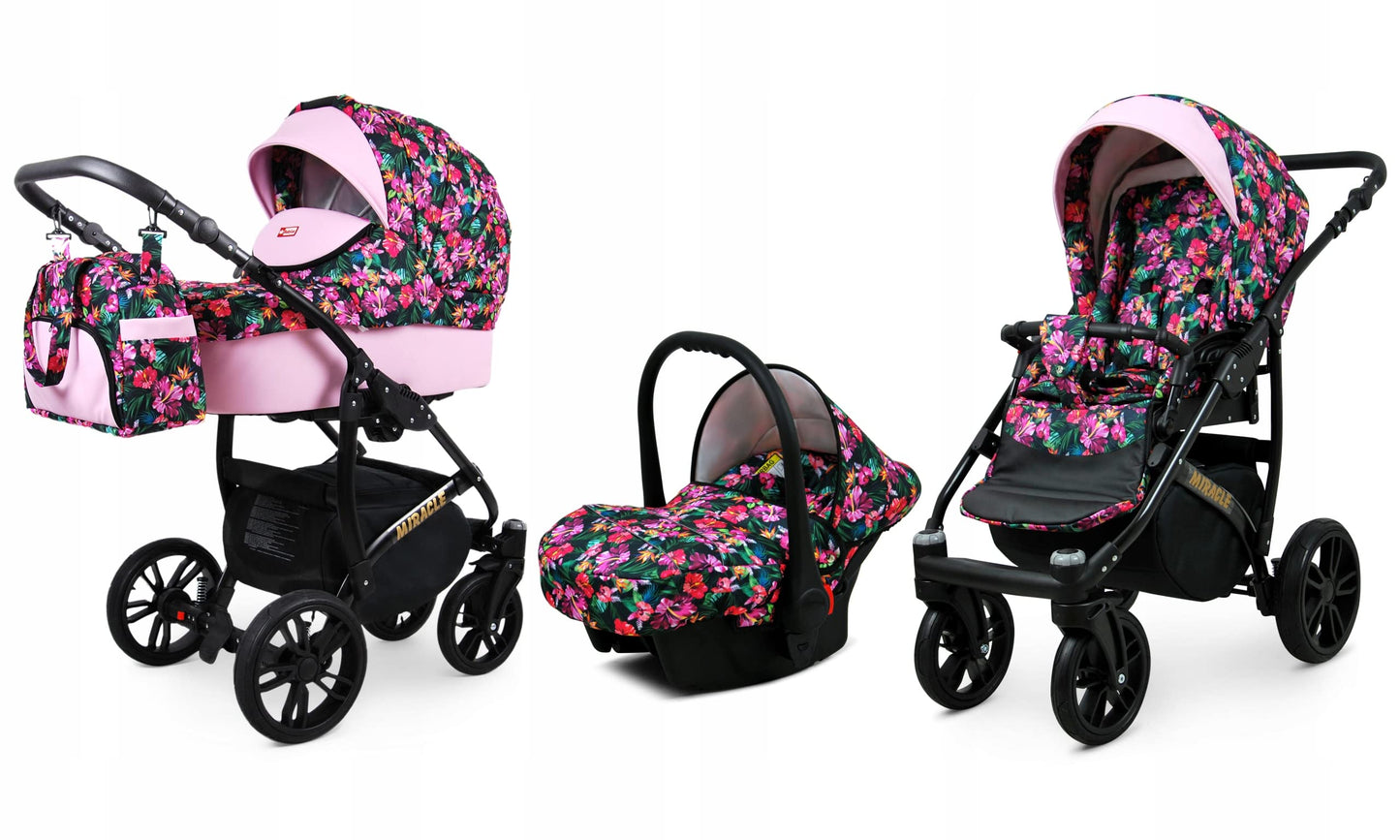 BabyLux Miracle 2-in-1 Baby Pushchair Deep and Pushchair with Accessories Adjustable and Foldable Aluminium Construction Waterproof Non-Removable Wheels Gold Leaf
