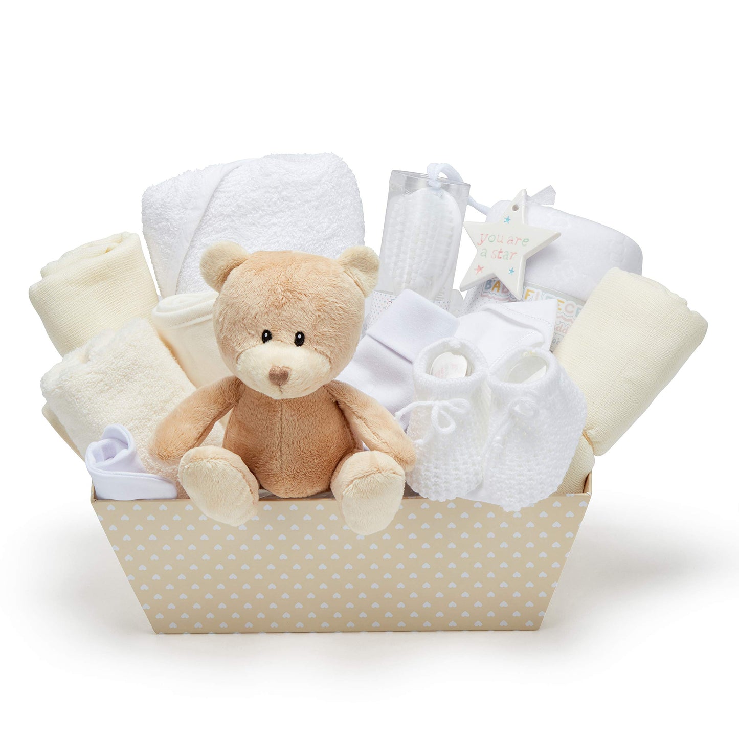 Baby Box Shop 14 Baby Gifts for Birth Boy, Ideal for Baby Showers, Baby Shower Gifts, with New Baby Essentials for Newborn Boys and a Blue Plush Teddy Bear