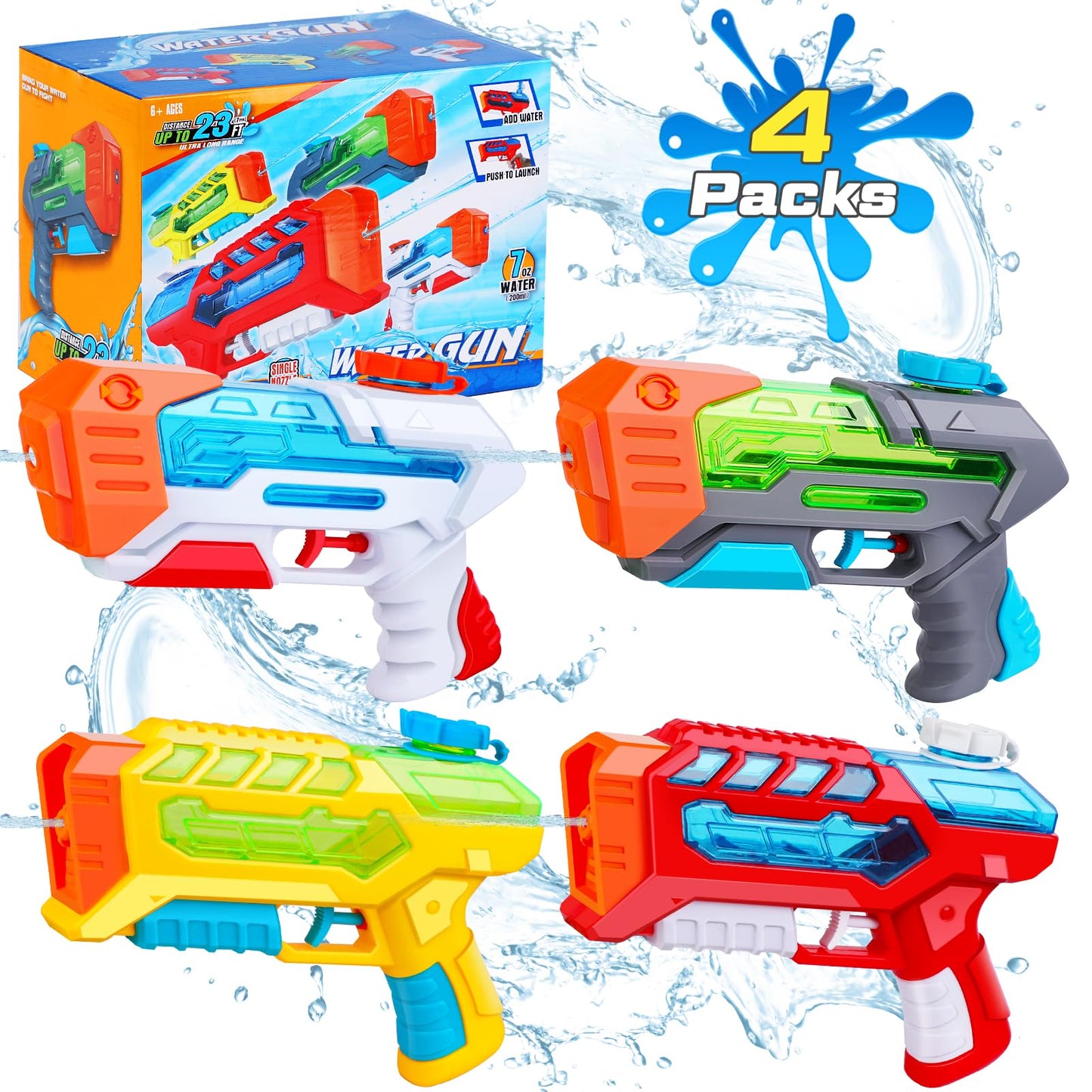 Quanquer Wasserpistole fĂŒr Kinder Erwachsene Spritzpistolen Reichweite 7 Meter 200ml Wassertank Wasserpistolen Klein asserpistole fĂŒr Spielzeug im Freien Strandpool Water Gun-Boxed