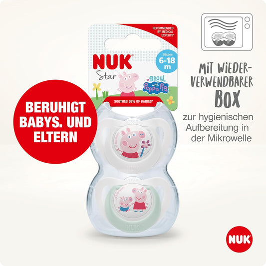 NUK Silikon-Schnuller, kiefergerecht, 6-18 Monate, BPA-frei, 2 Stück, weiß & grün