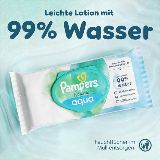 Pampers Harmonie Aqua Baby Feuchttücher Box, 1440 Tücher (15 x 96), sanfter Hautschutz für zarte Haut mit 99% Wasser