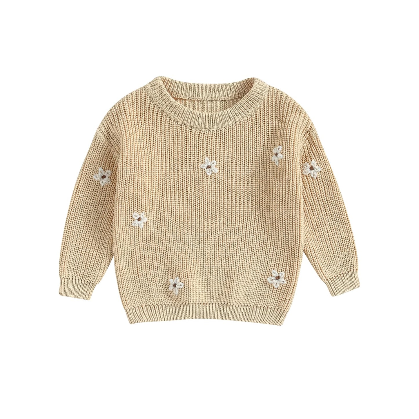 Geagodelia Baby Mädchen Gestrickt Pullover Langarm Rundhalsausschnitt Blume Winter Warm Gerippt Stricken Klobig Top Weich Kleinkind Kleidung Herbst Outwear
