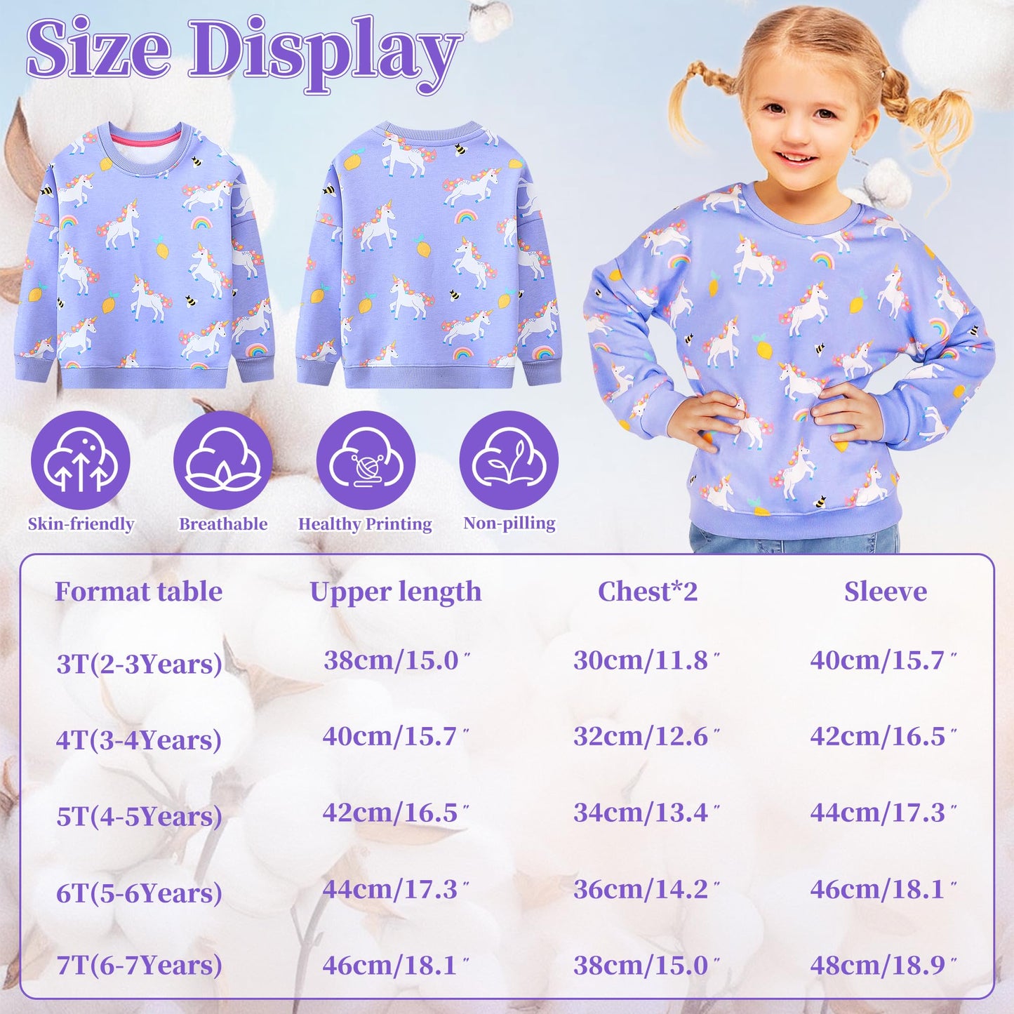 Baogaier Sweatshirt Mädchen Pullover Baumwolle Leichtgewicht Casual Sport Langarmshirt Pailletten Pelzig Tierdruck Kinder Kleidung Langarm Rundhalsausschnitt Tops 2-7 Jahre, Gr.92-122