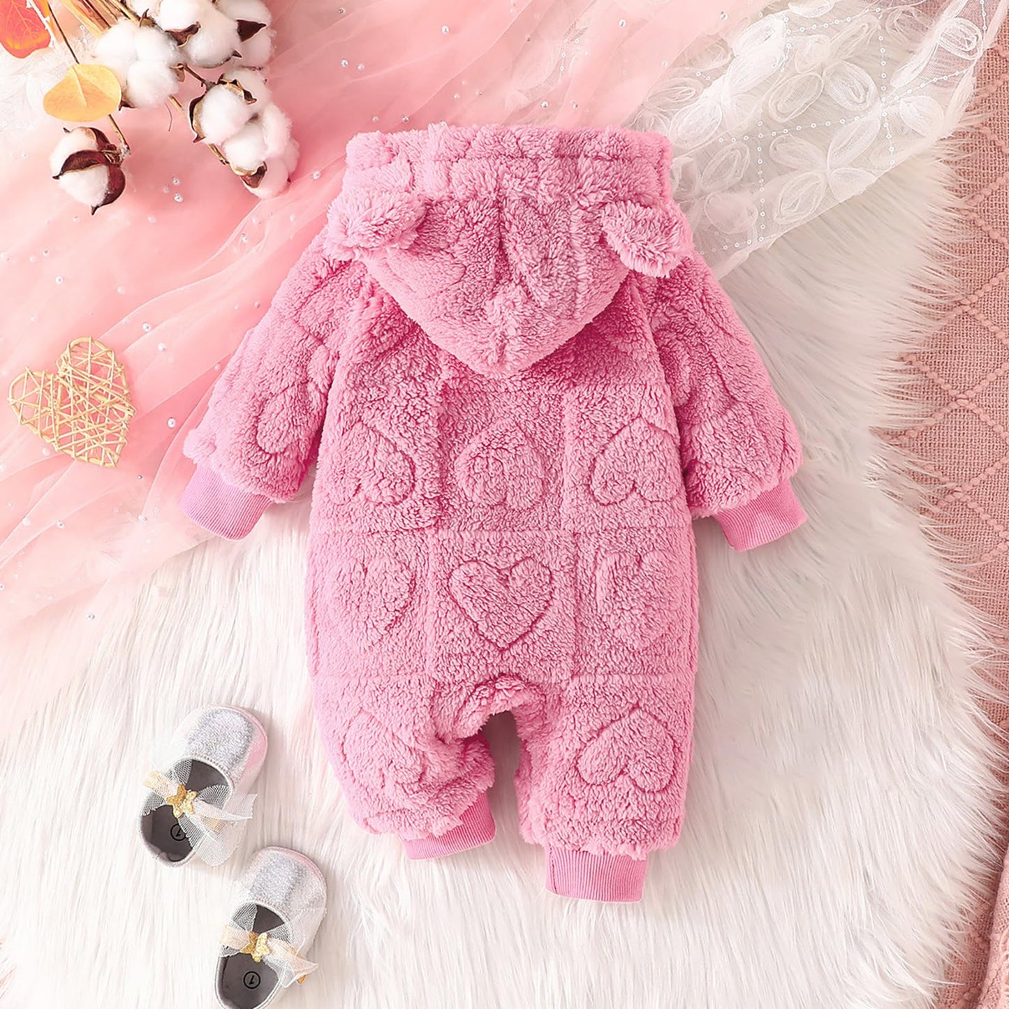 Winmany Newborn Baby Winter Snowsuit Bear Fleece with Hood Jumpsuit Heart Romper Winter Coat Outwear for Boys Girls