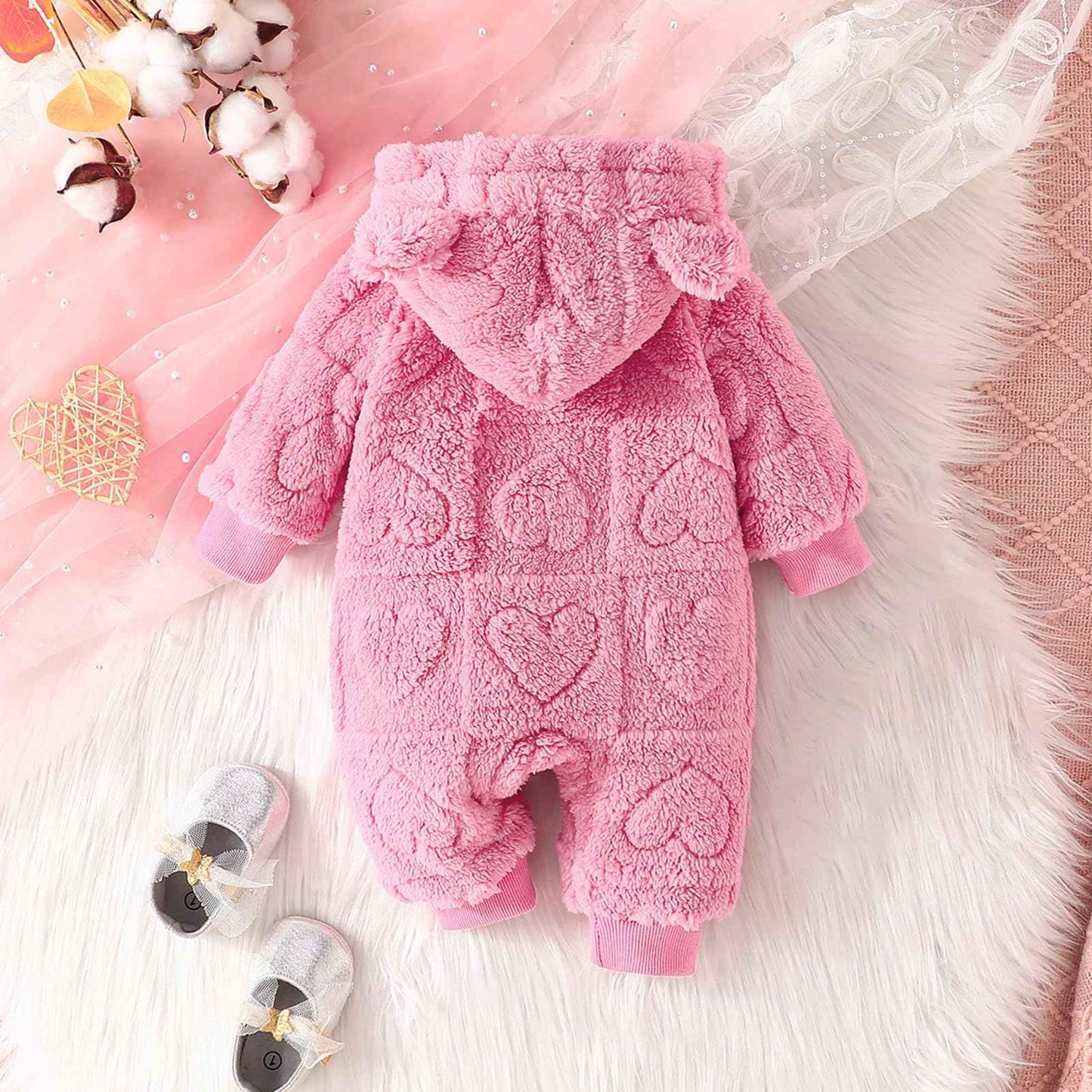Winmany Newborn Baby Winter Snowsuit Bear Fleece with Hood Jumpsuit Heart Romper Winter Coat Outwear for Boys Girls