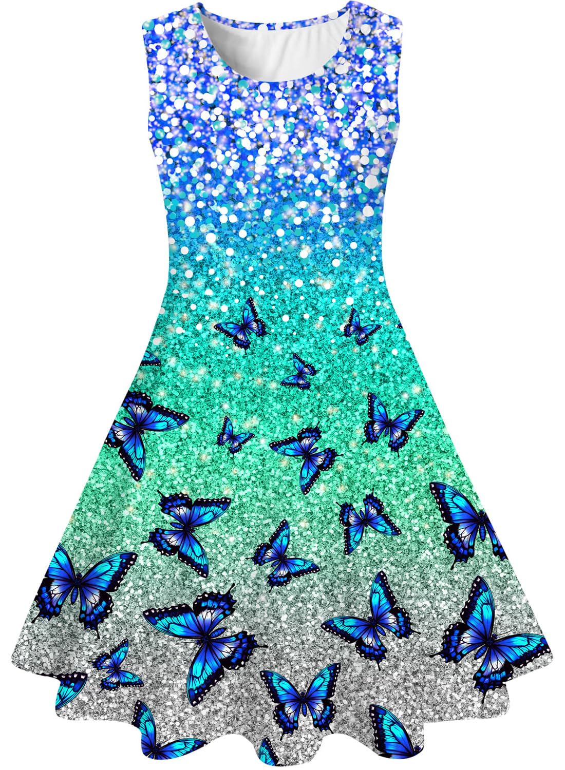 kids4ever Mädchen Kleid Ärmellos Sommerkleid Rundhals A-Linie Swing Kleid Meerjungfrau Galaxie Prinzessin Party Geburtstag 4-12 Jahre